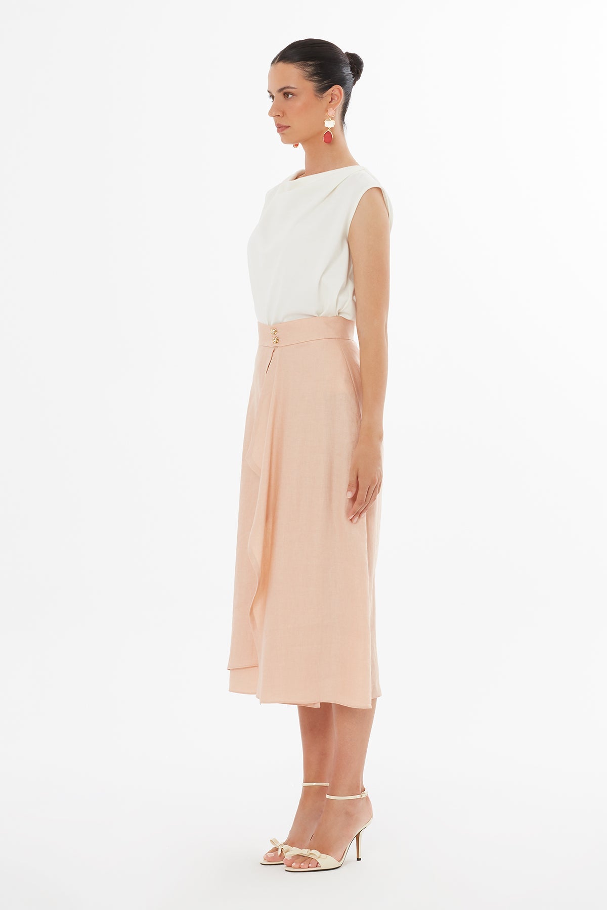 Pink Button Front Flared Skirt
