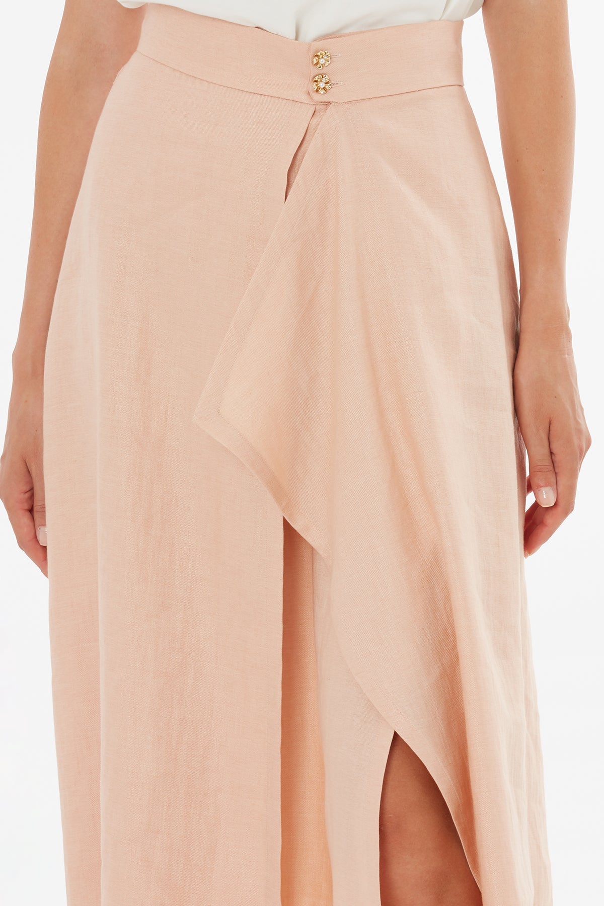 Pink Button Front Flared Skirt