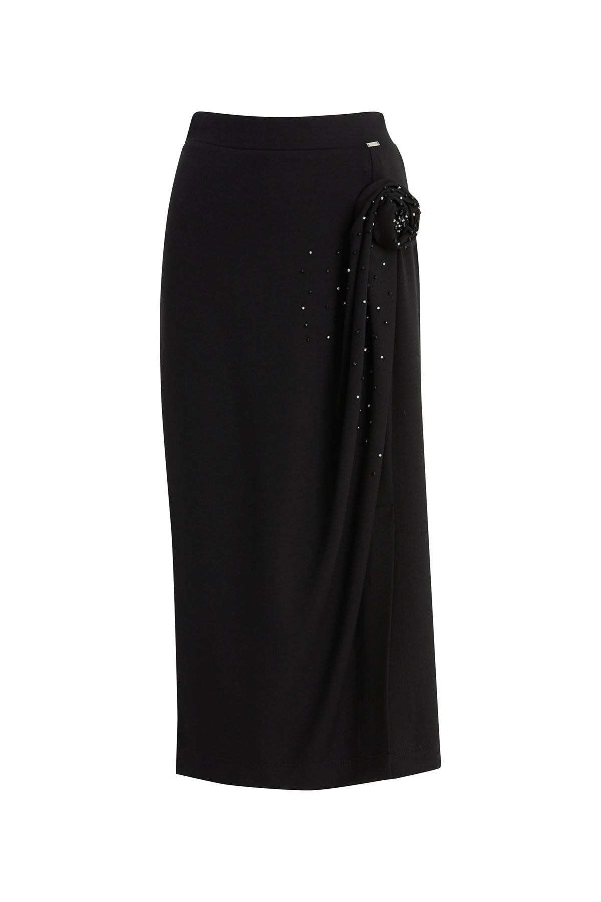 Black Rose Embroidered Midi Skirt