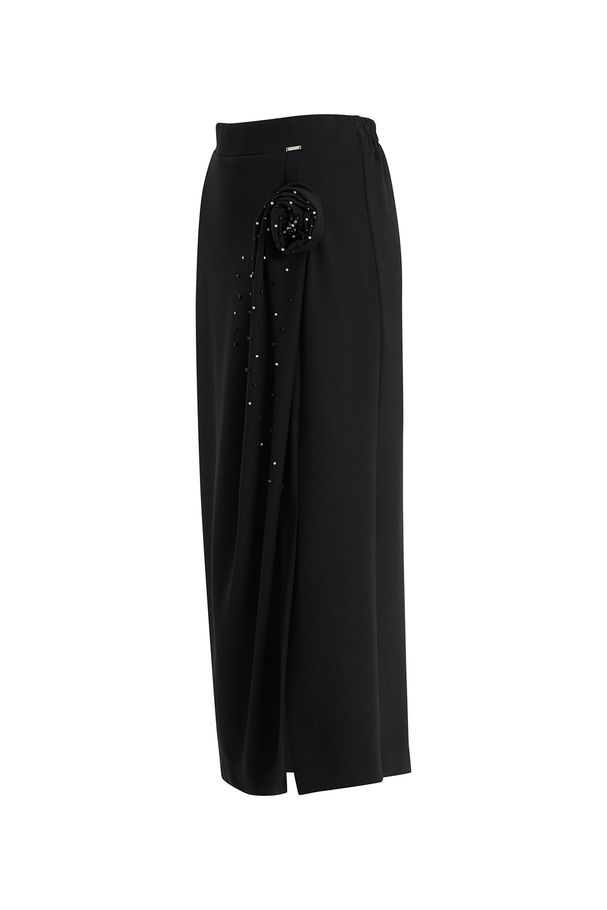 Black Rose Embroidered Midi Skirt
