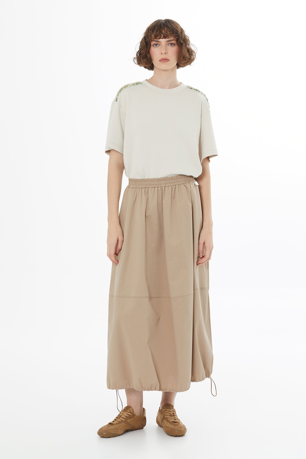 Beıge Balloon Silhouette Pocket Skirt