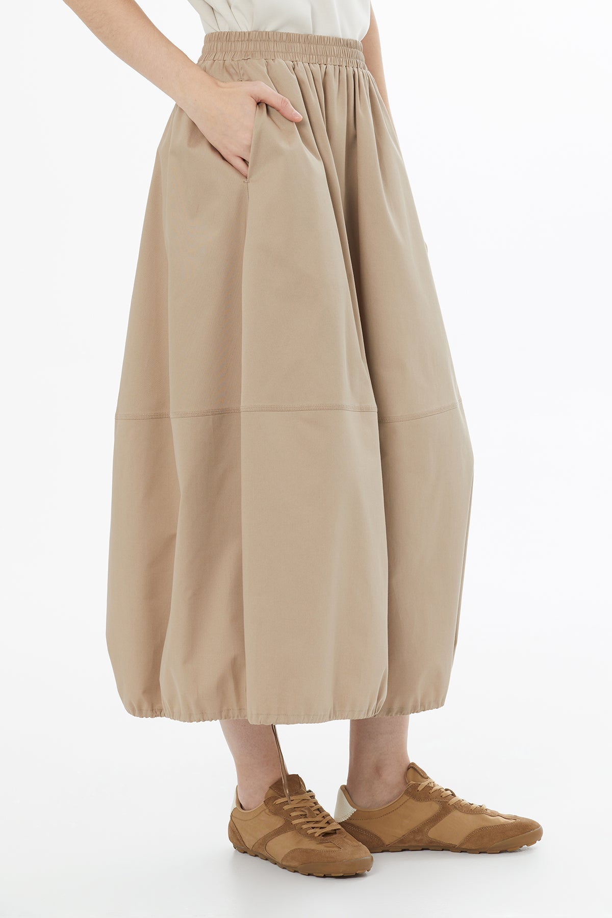 Beıge Balloon Silhouette Pocket Skirt