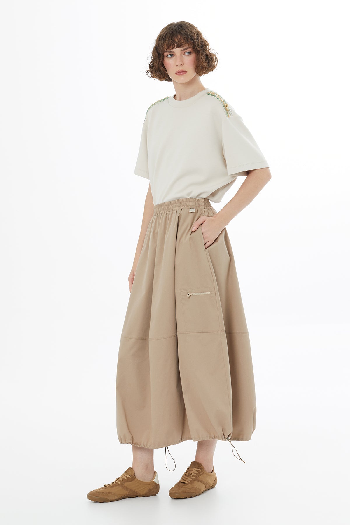Beıge Balloon Silhouette Pocket Skirt