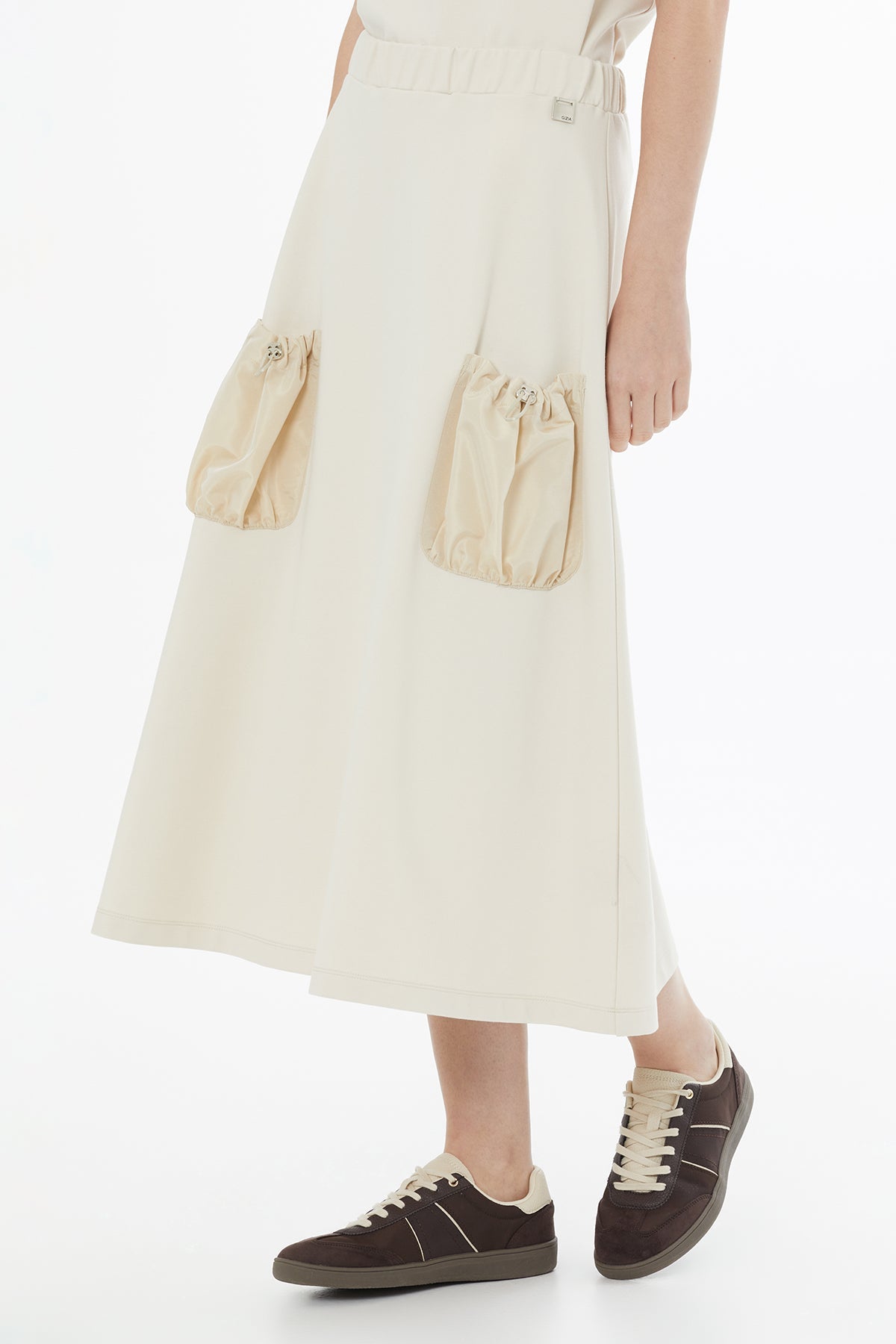 Beıge Logo Detail Gathered Skirt