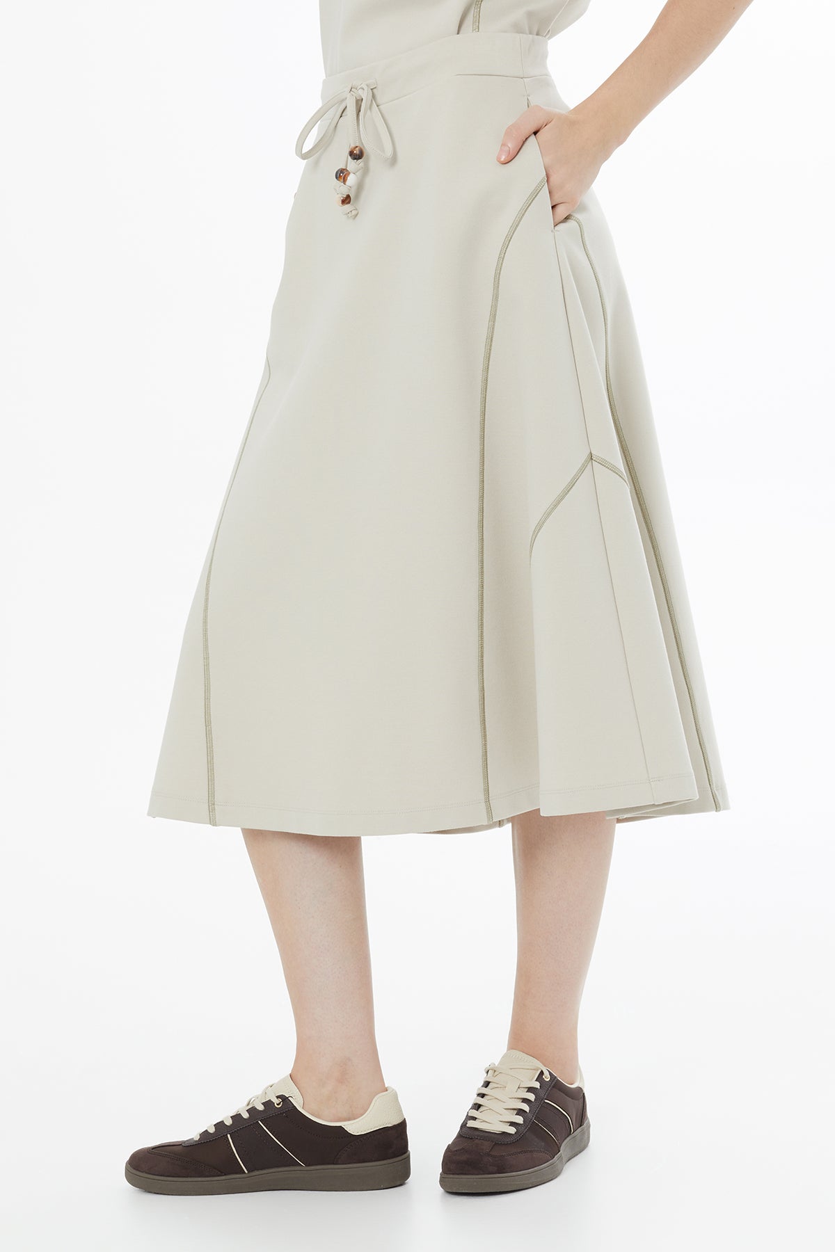 Beige Modern A-Line Midi Skirt