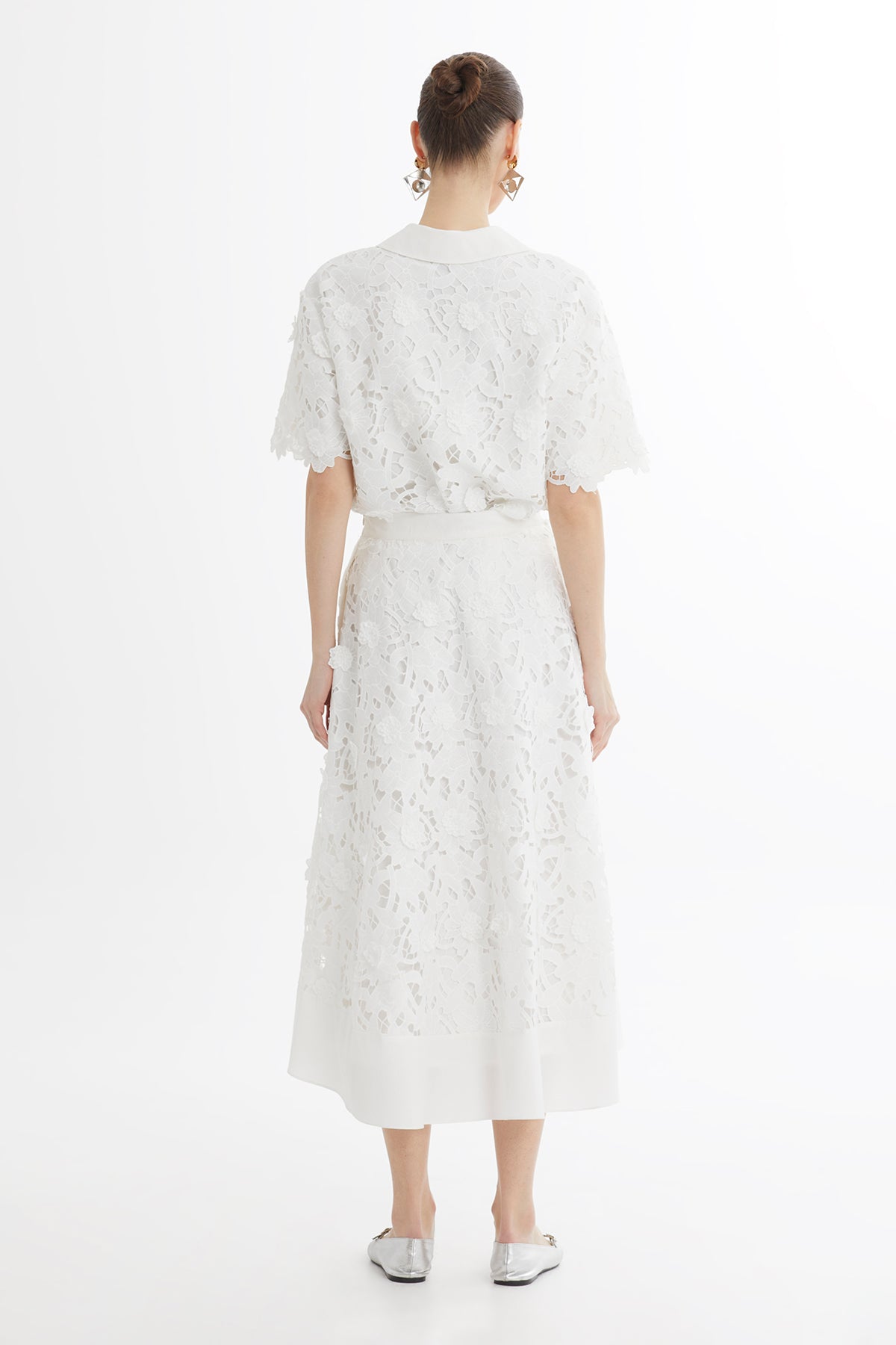White Printed Ruffle Midi Skirt