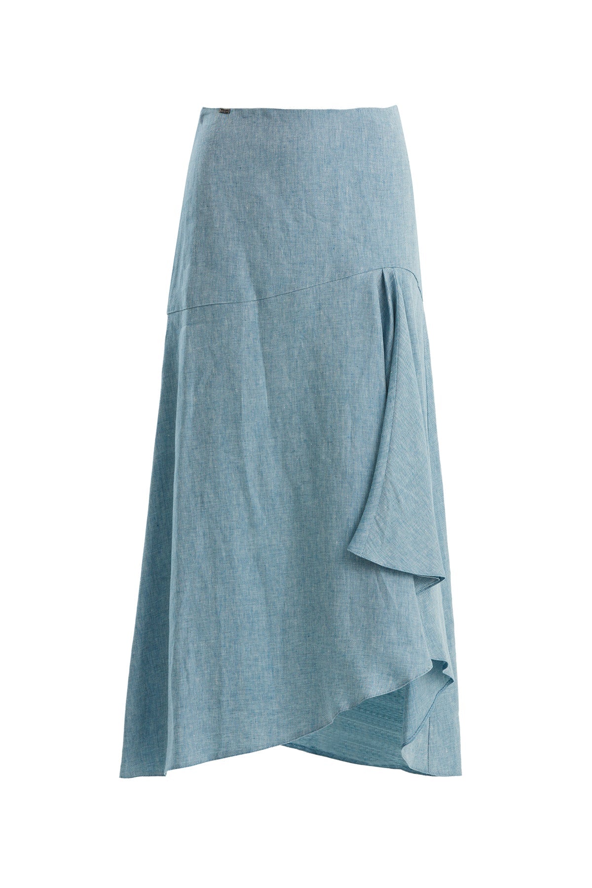 Blue Asymmetric Linen Midi Skirt