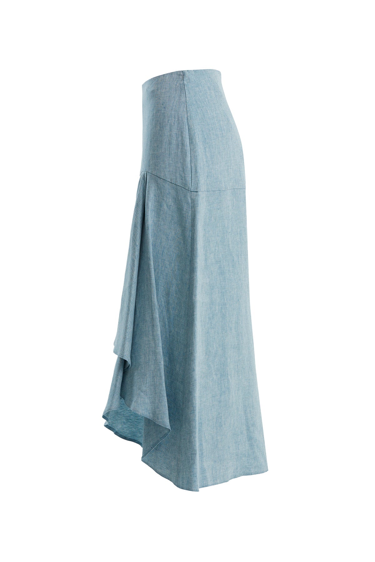 Blue Asymmetric Linen Midi Skirt