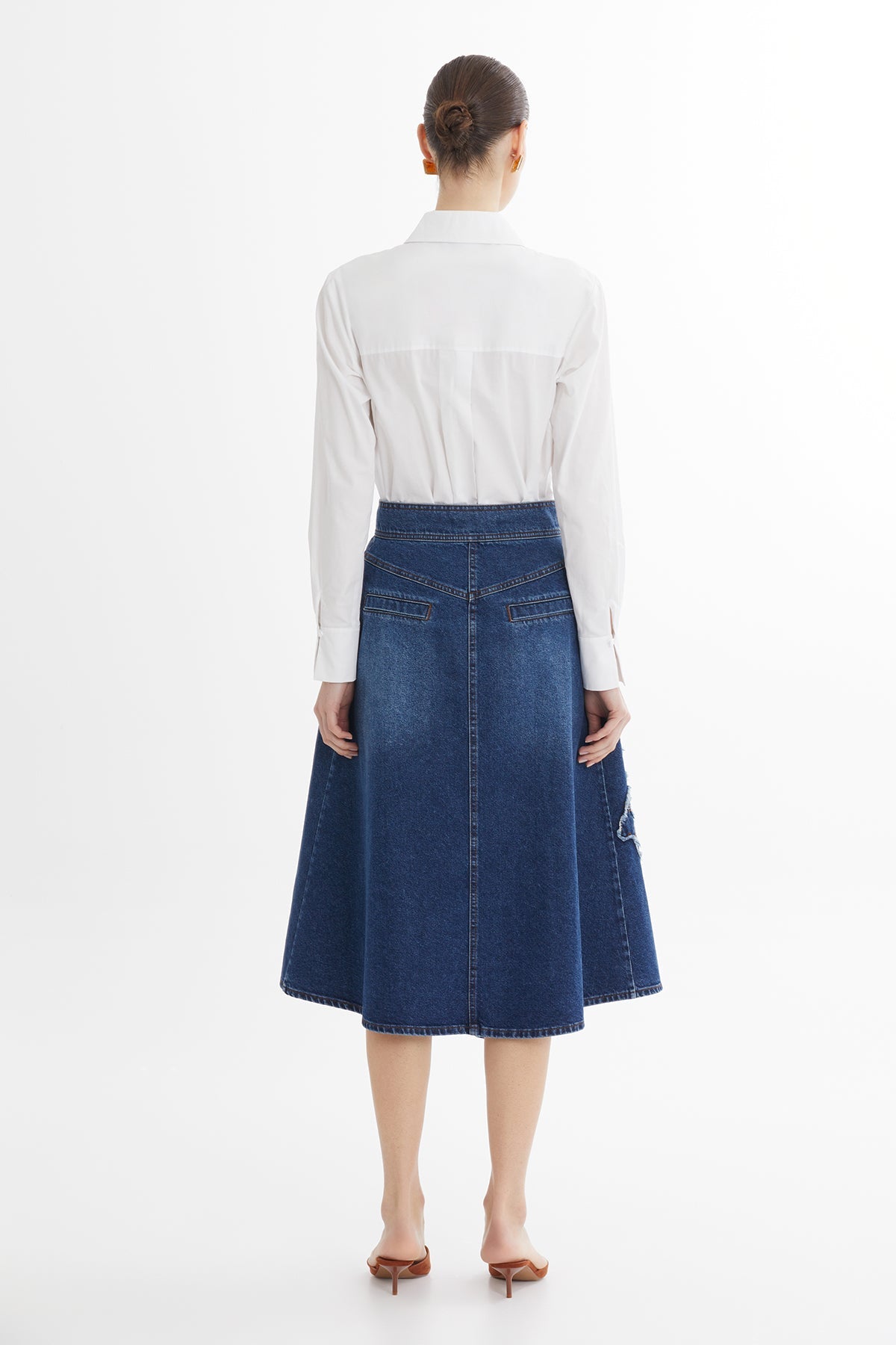 Blue Asymmetric Embroidered Denim Skirt
