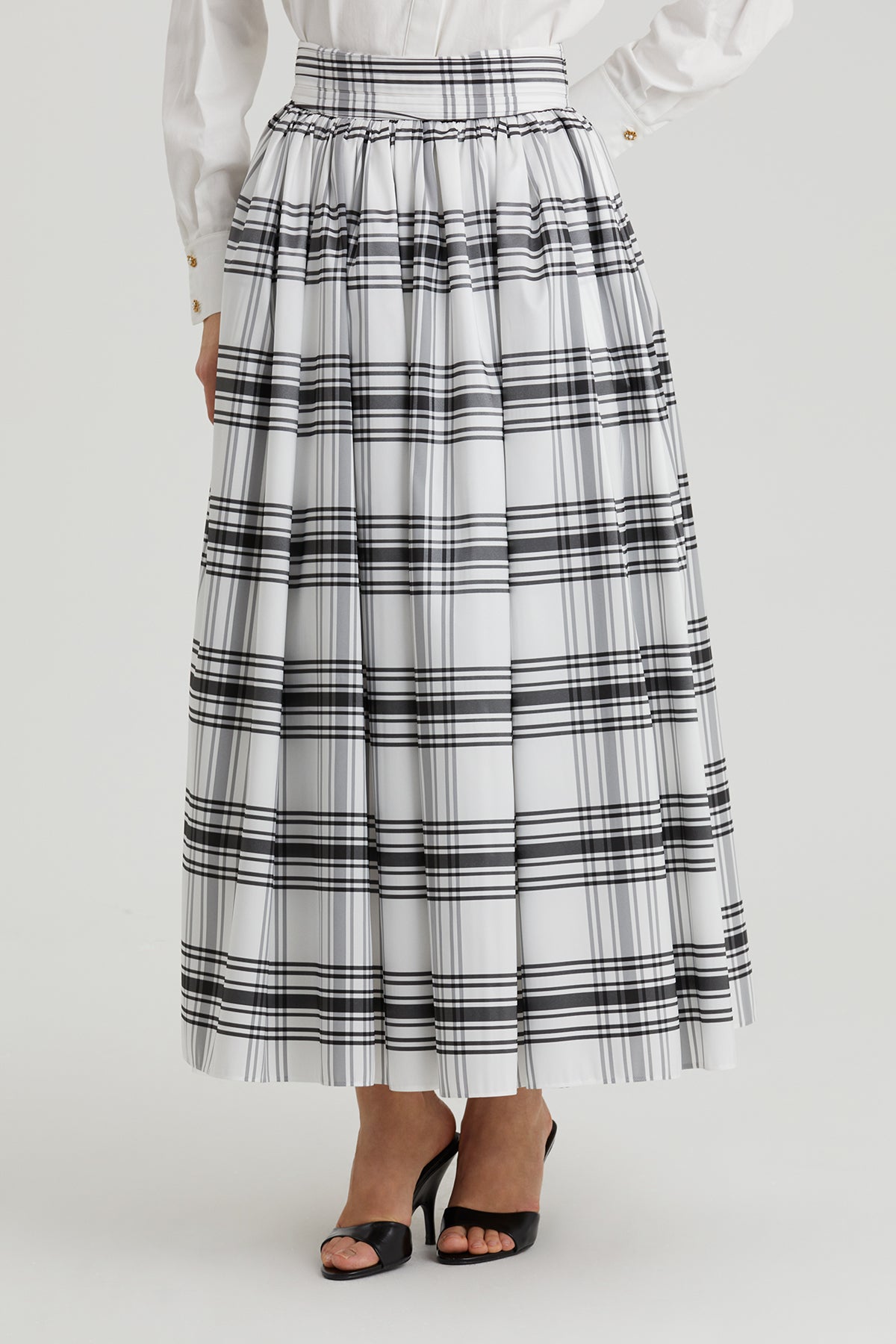 Black Checked Belted Maxi Skirt