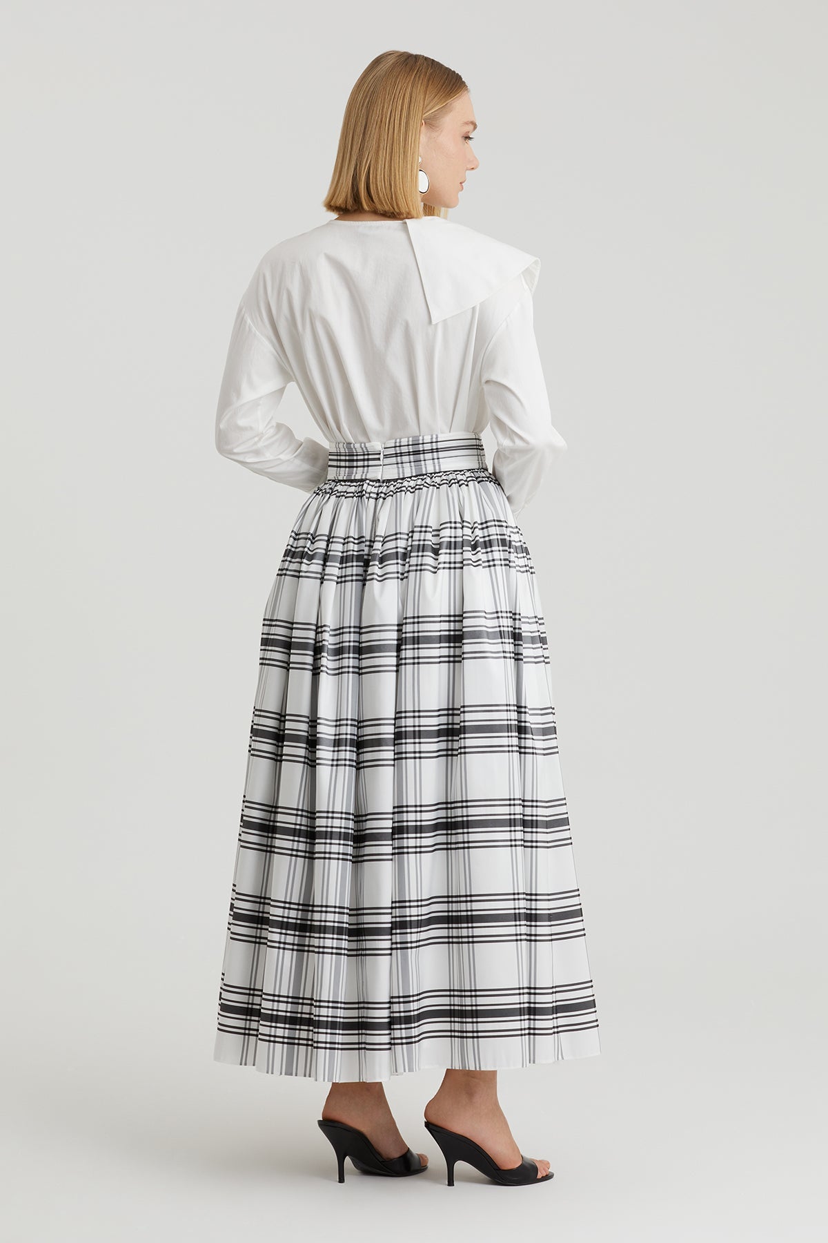 Black Checked Belted Maxi Skirt