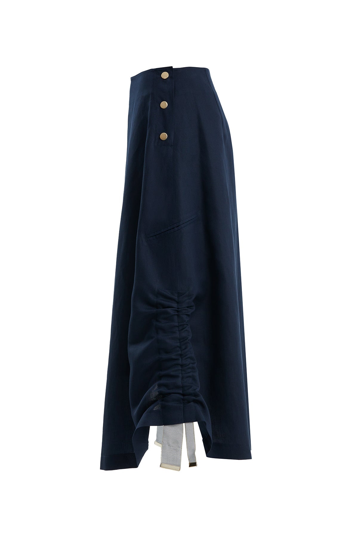 Dark Navy Button-Closure Maxi Skirt