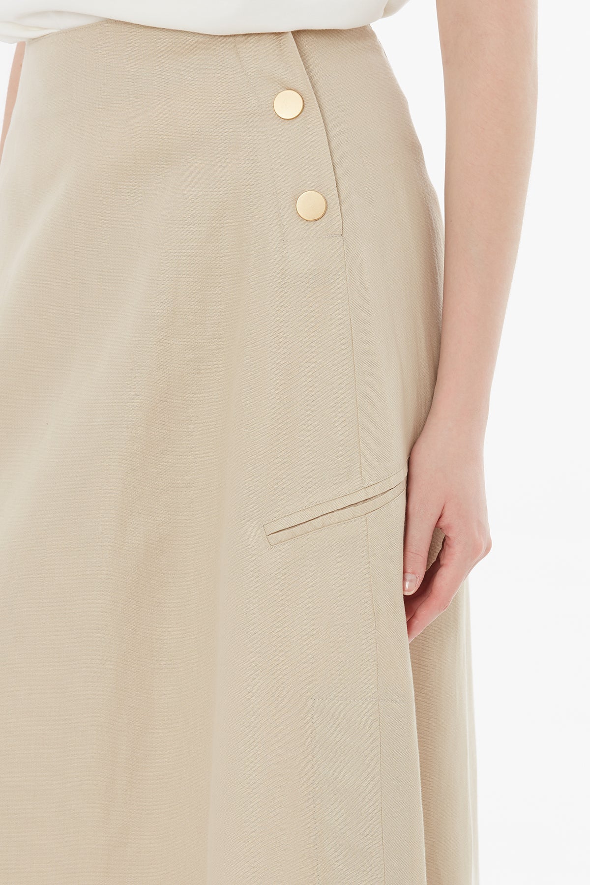Beige Button-Closure Maxi Skirt