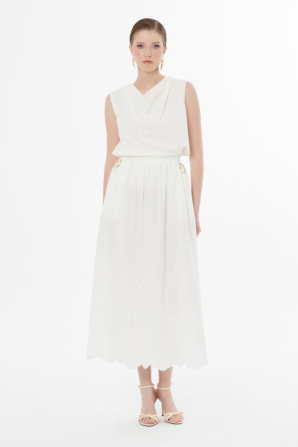 Ecru A-Line Midi Skirt