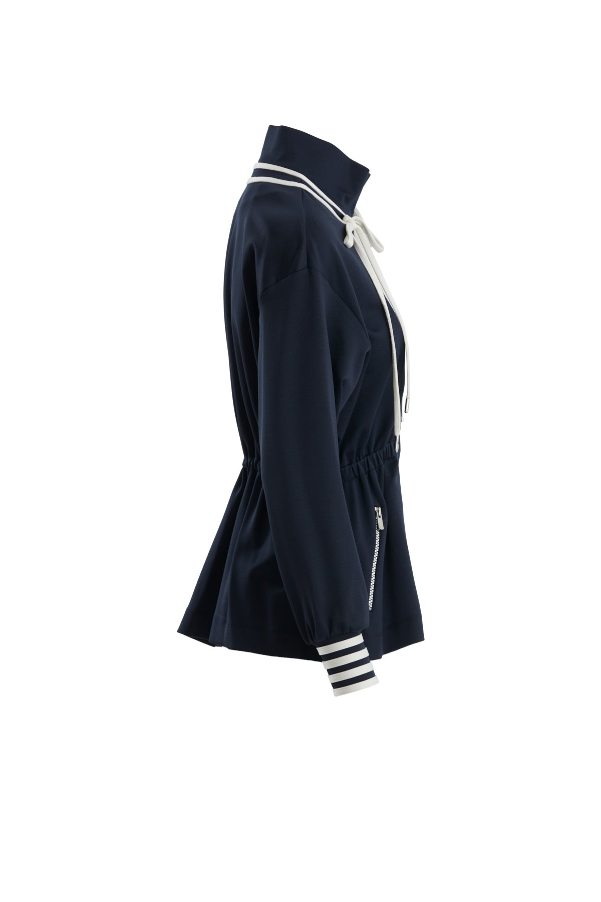 Blue Gathered Waist Zip Jacket