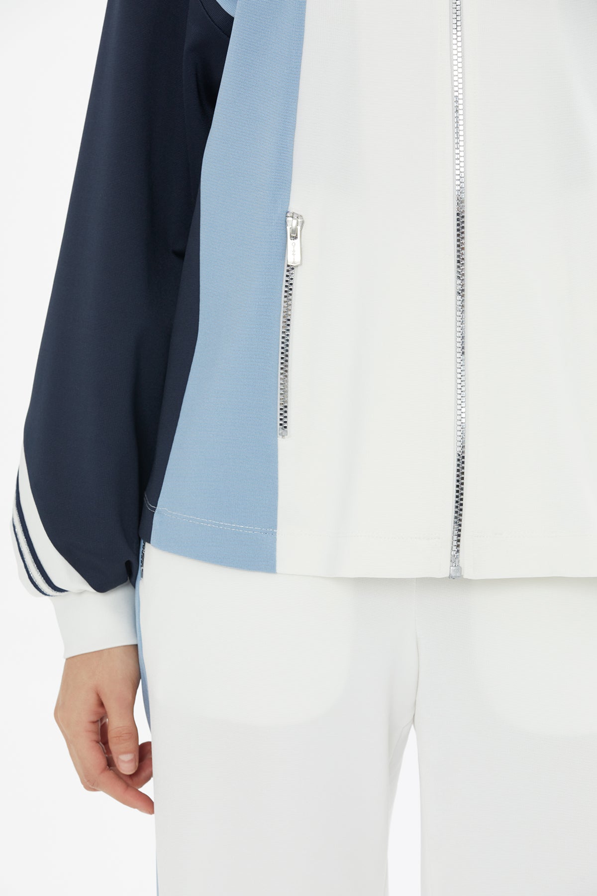 Ecru Stripe Knit Trim Sweatshirt