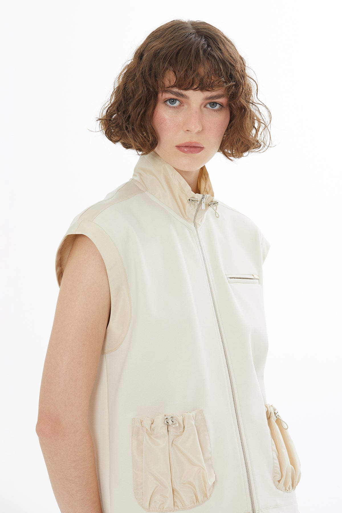 Beıge Logo Detail Gathered Sweatshirt