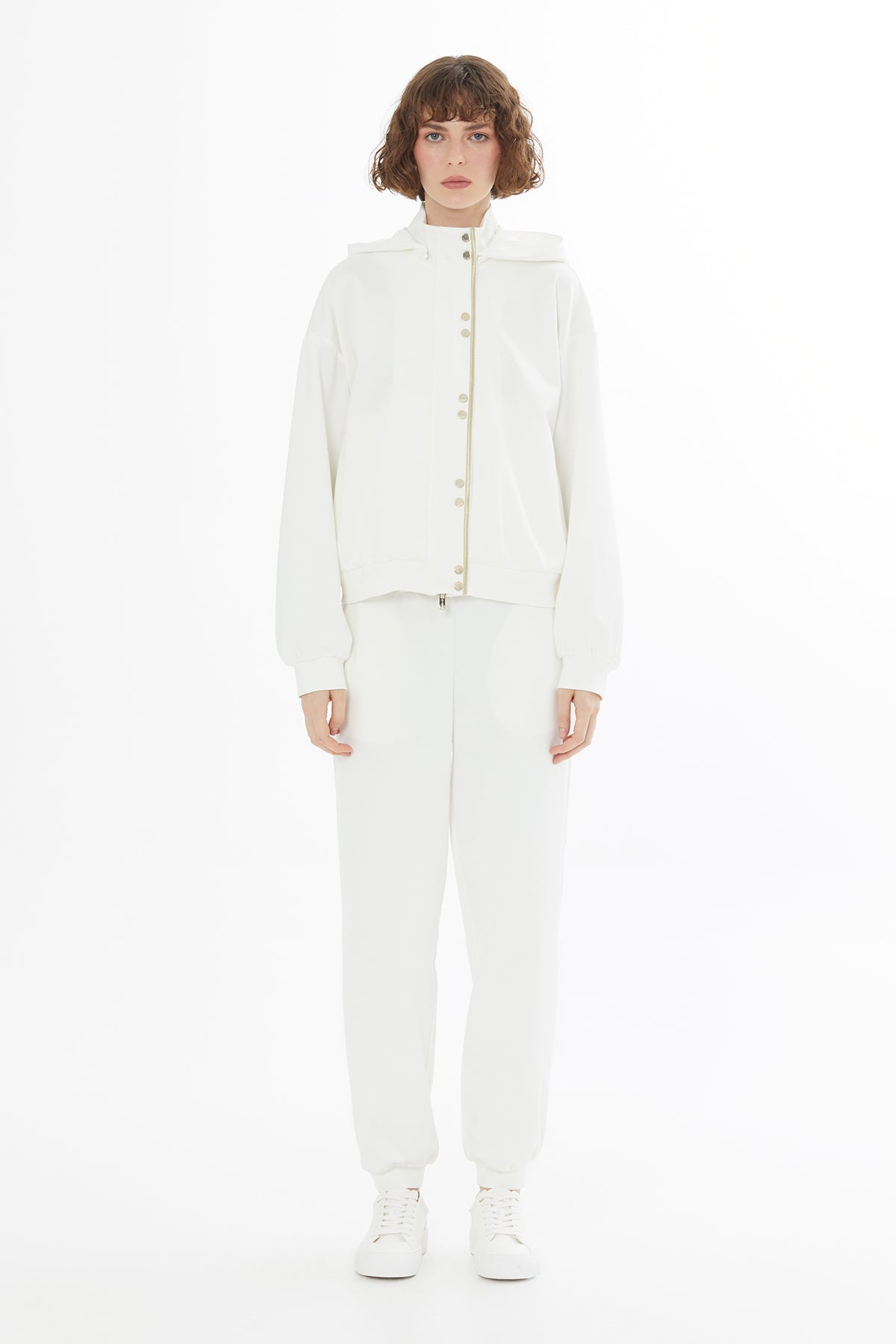 Ecru Embroidered Hooded Sweatshirt