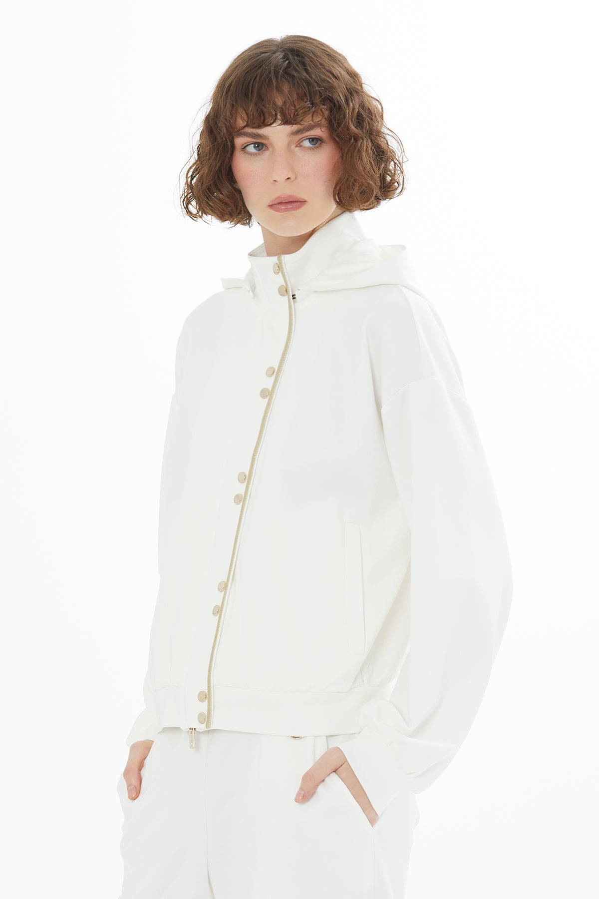 Ecru Embroidered Hooded Sweatshirt