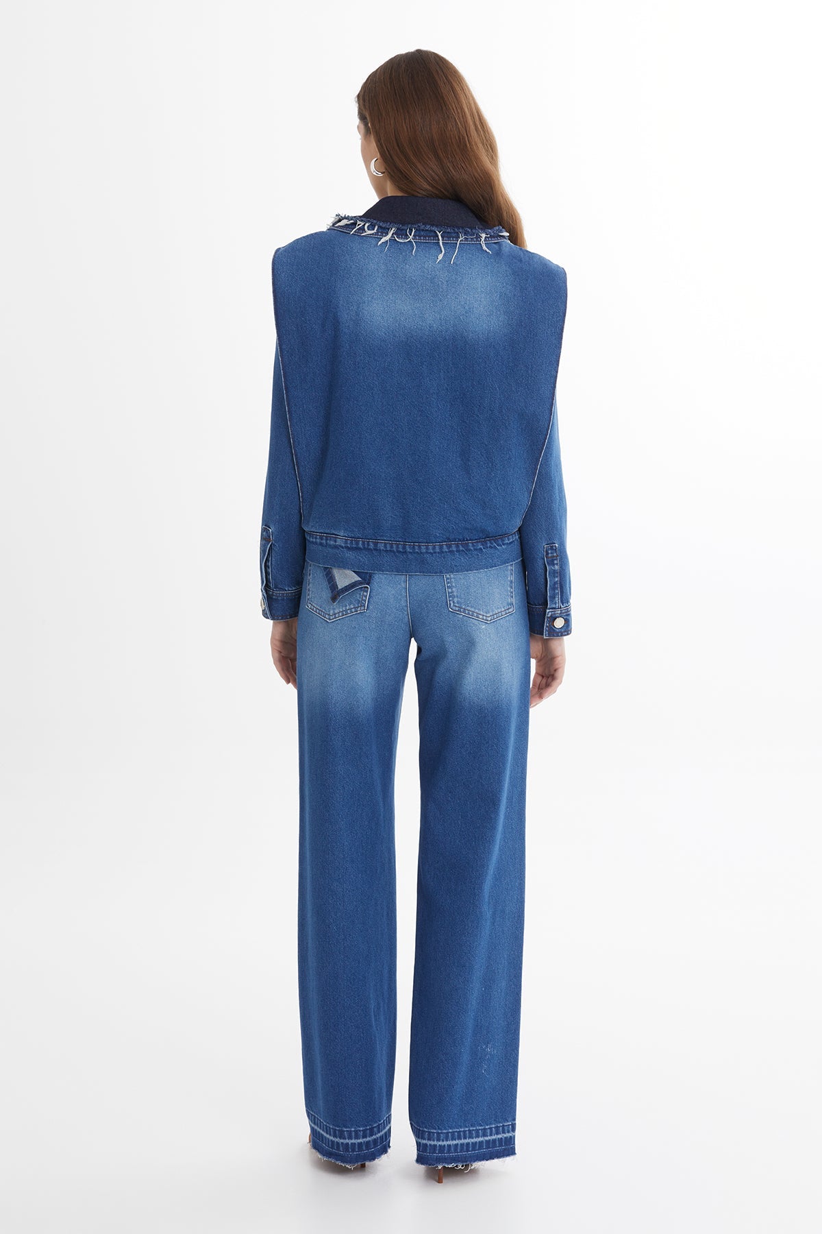 Blue Asymmetric Embroidered Denim Jacket