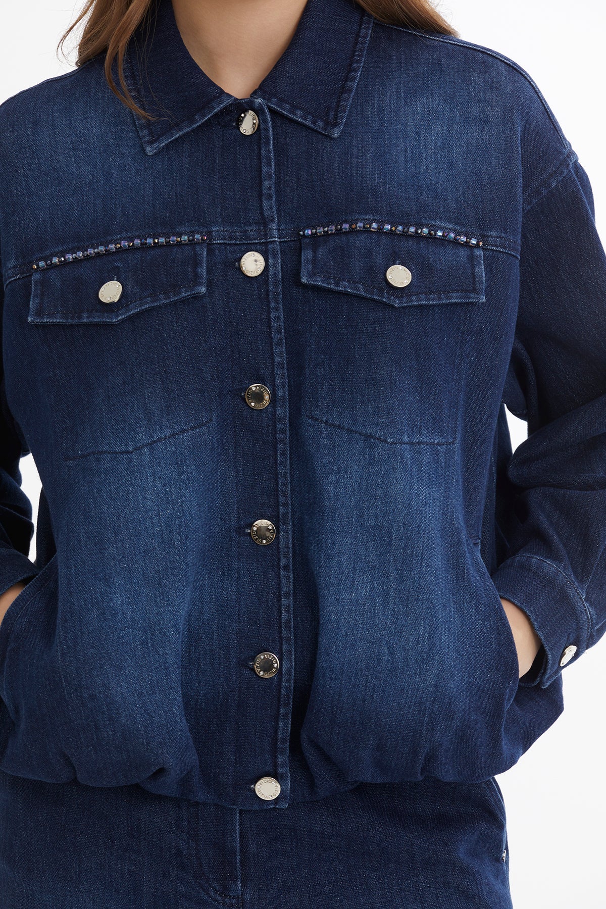 Blue Embroidered Buttoned Denim Jacket