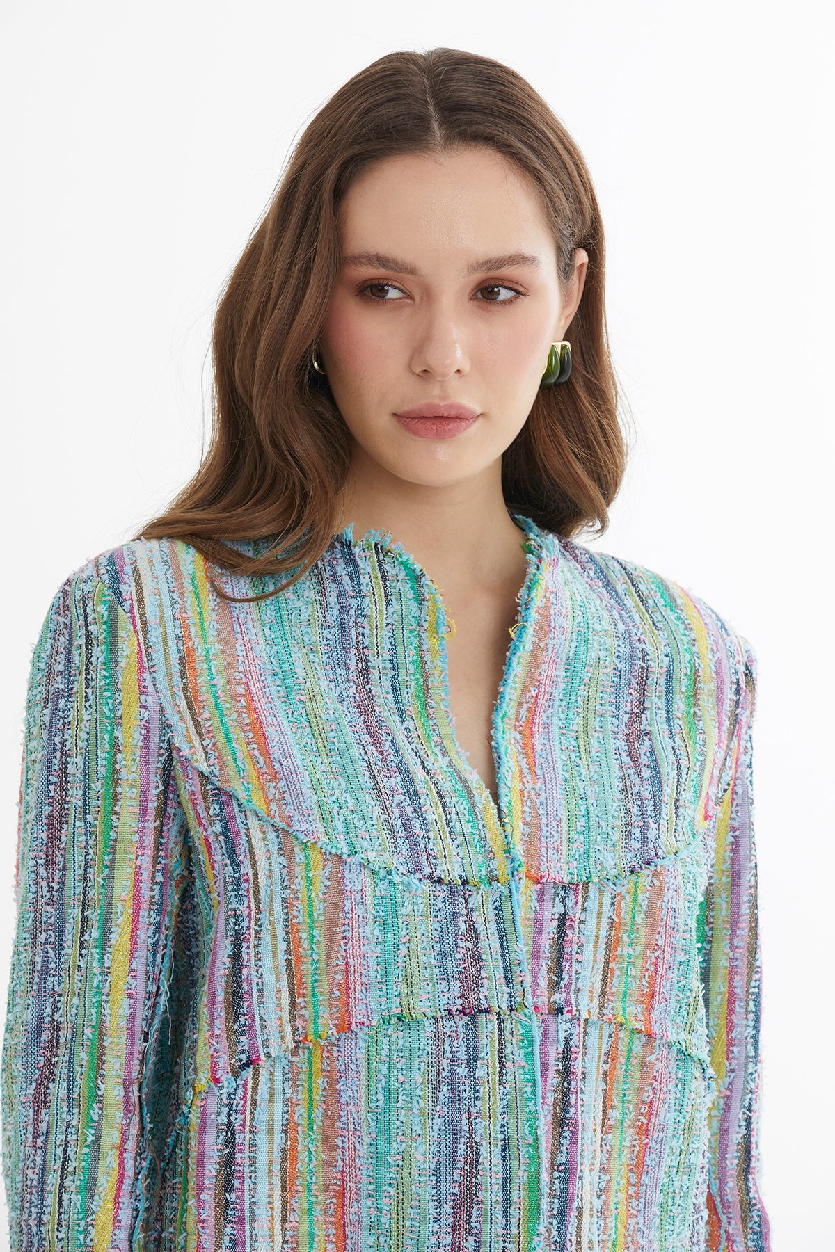 Blue Shoulder-Padded Hook-Closure Textured Blazer