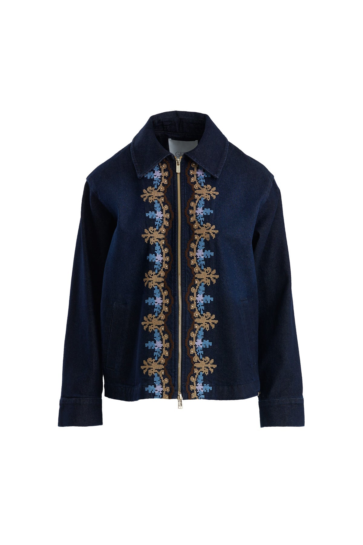 Blue Canvas Embroidered Denim Jacket