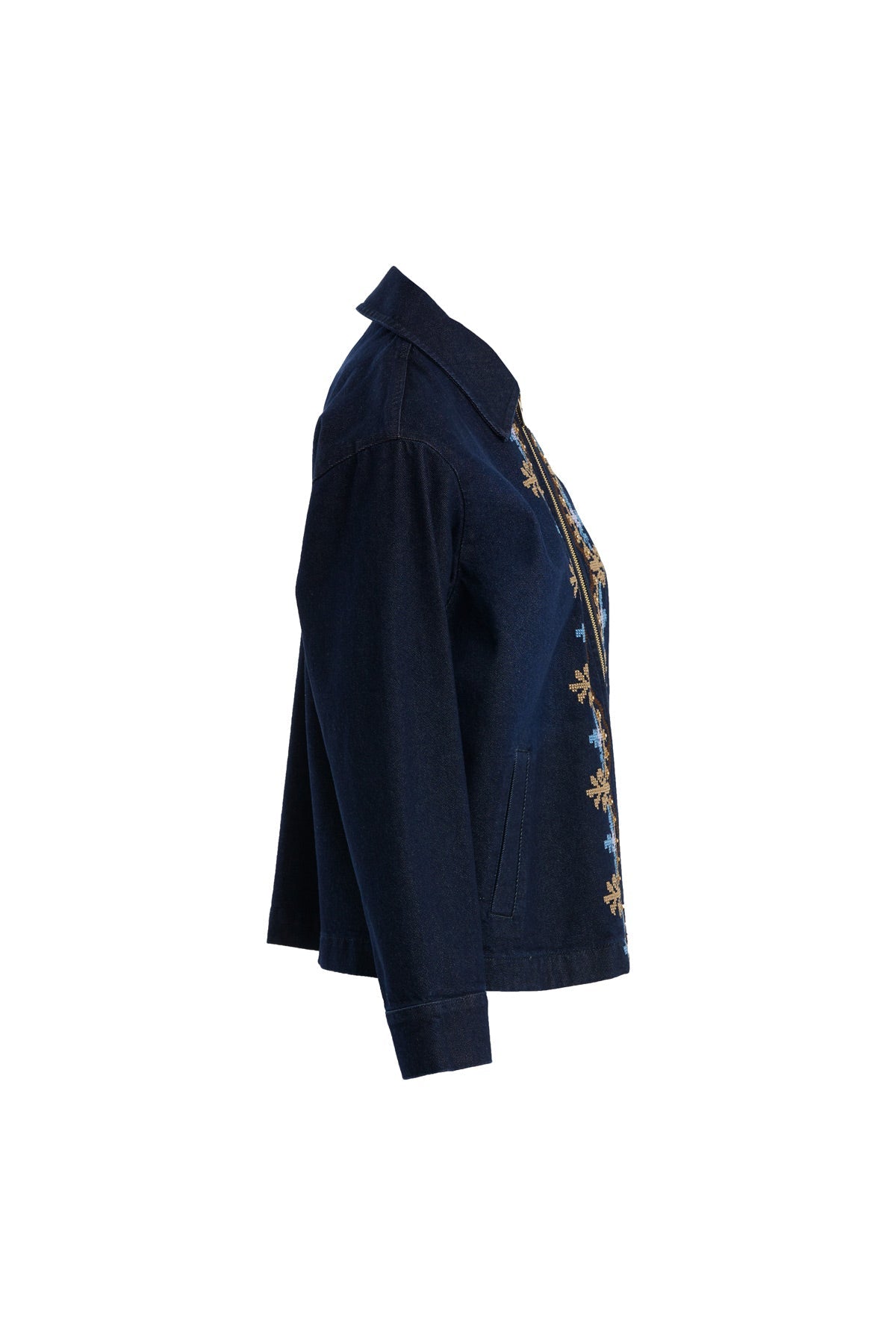Blue Canvas Embroidered Denim Jacket
