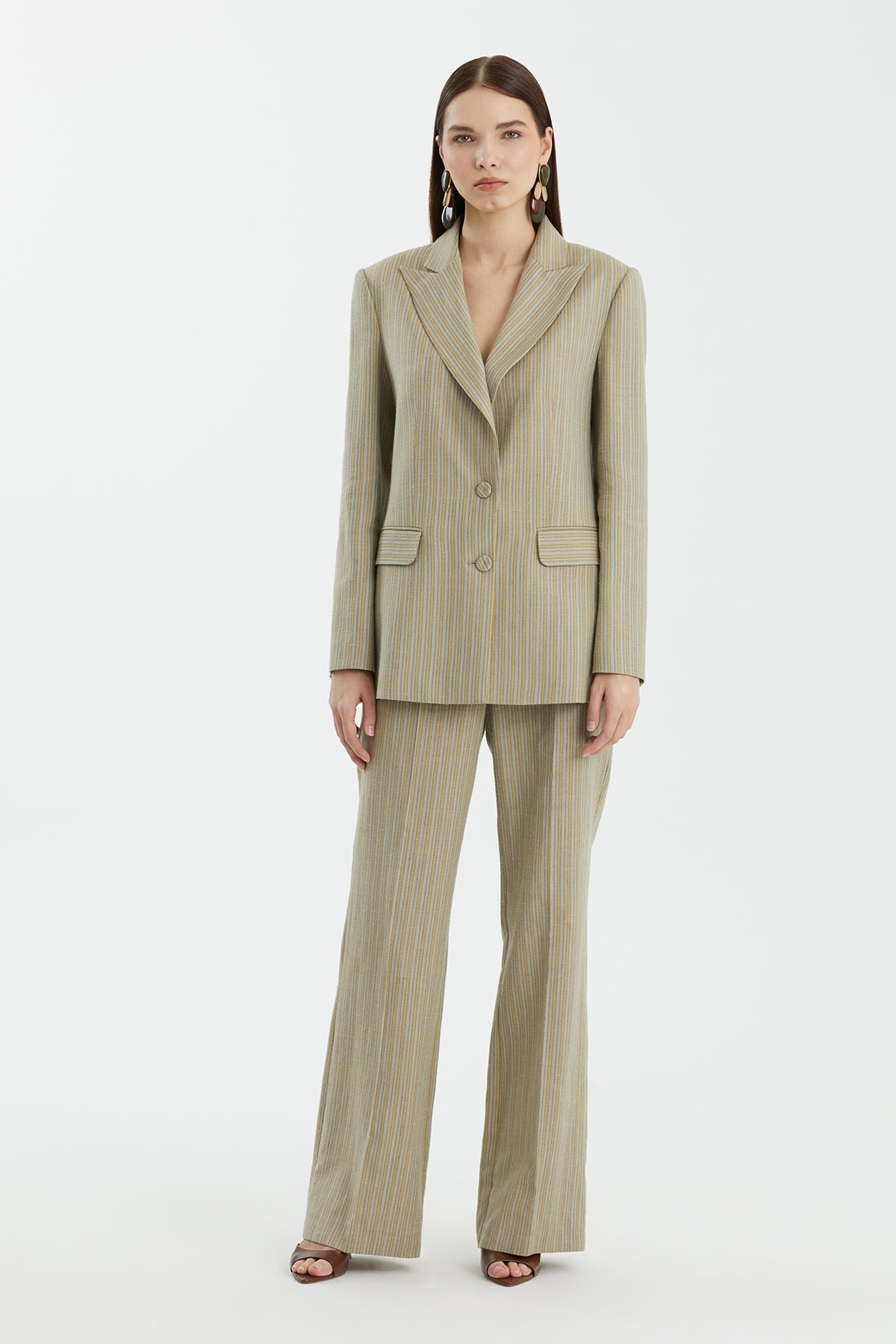 Yellow Shoulder-Pad Long-Sleeve Jacket