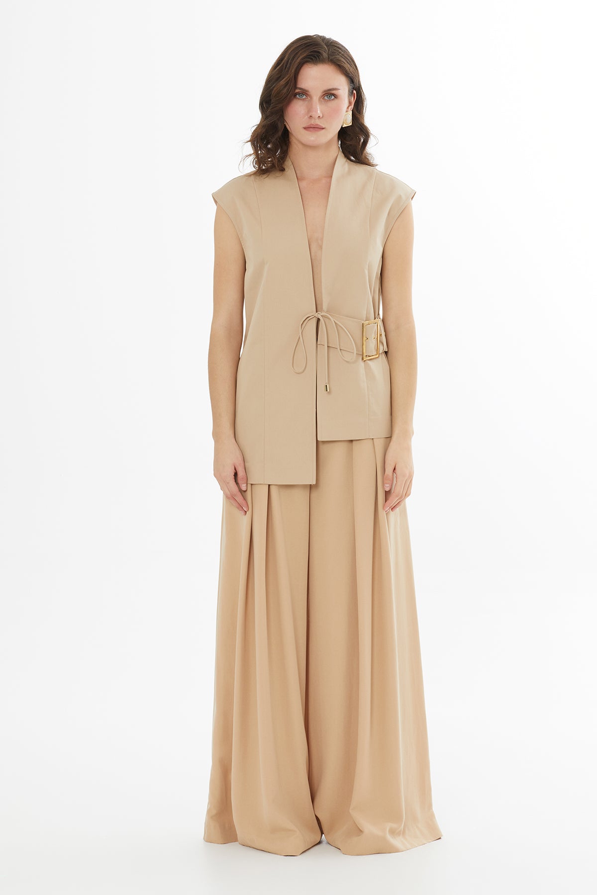 Beige Buckle Detail Vest