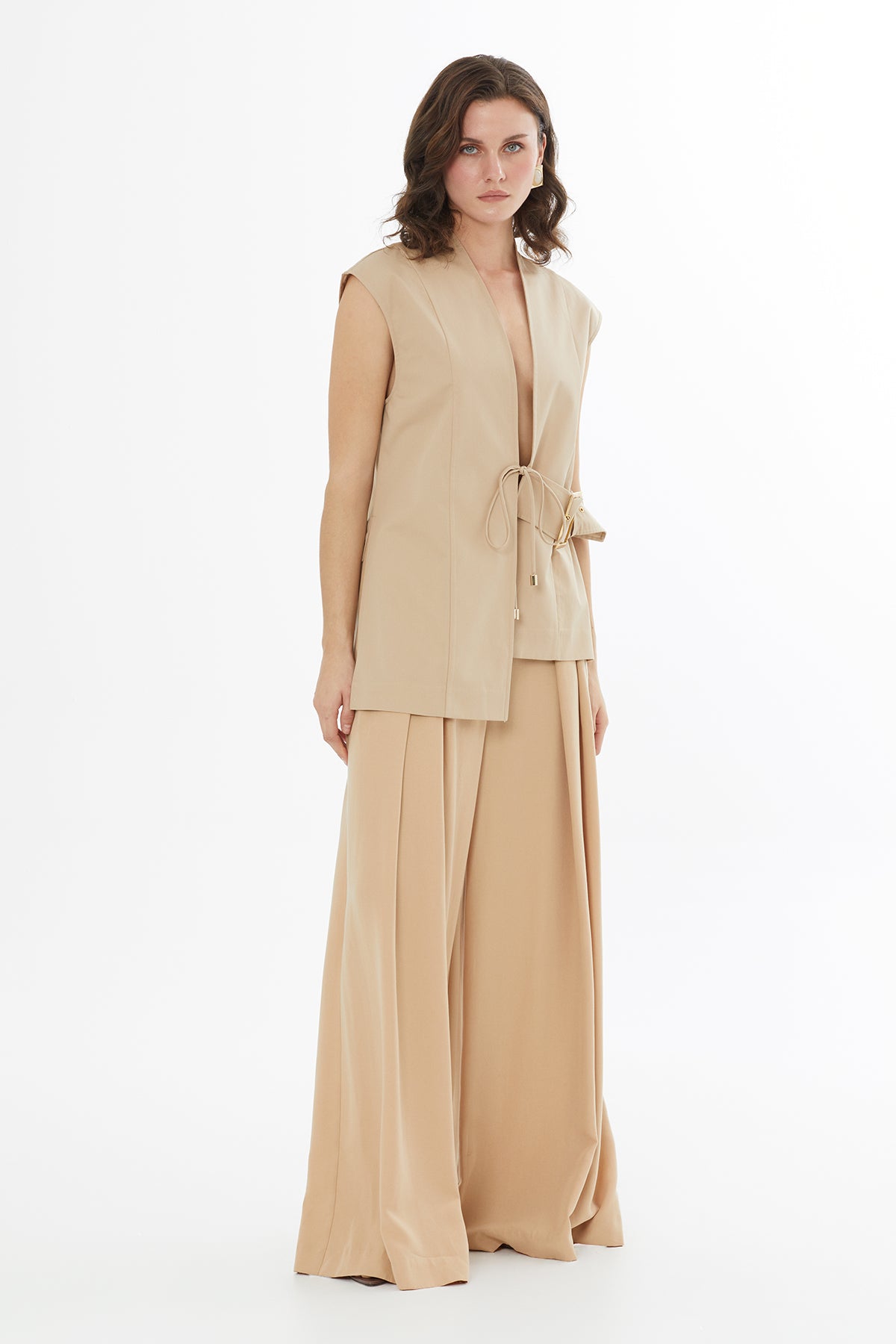 Beige Buckle Detail Vest