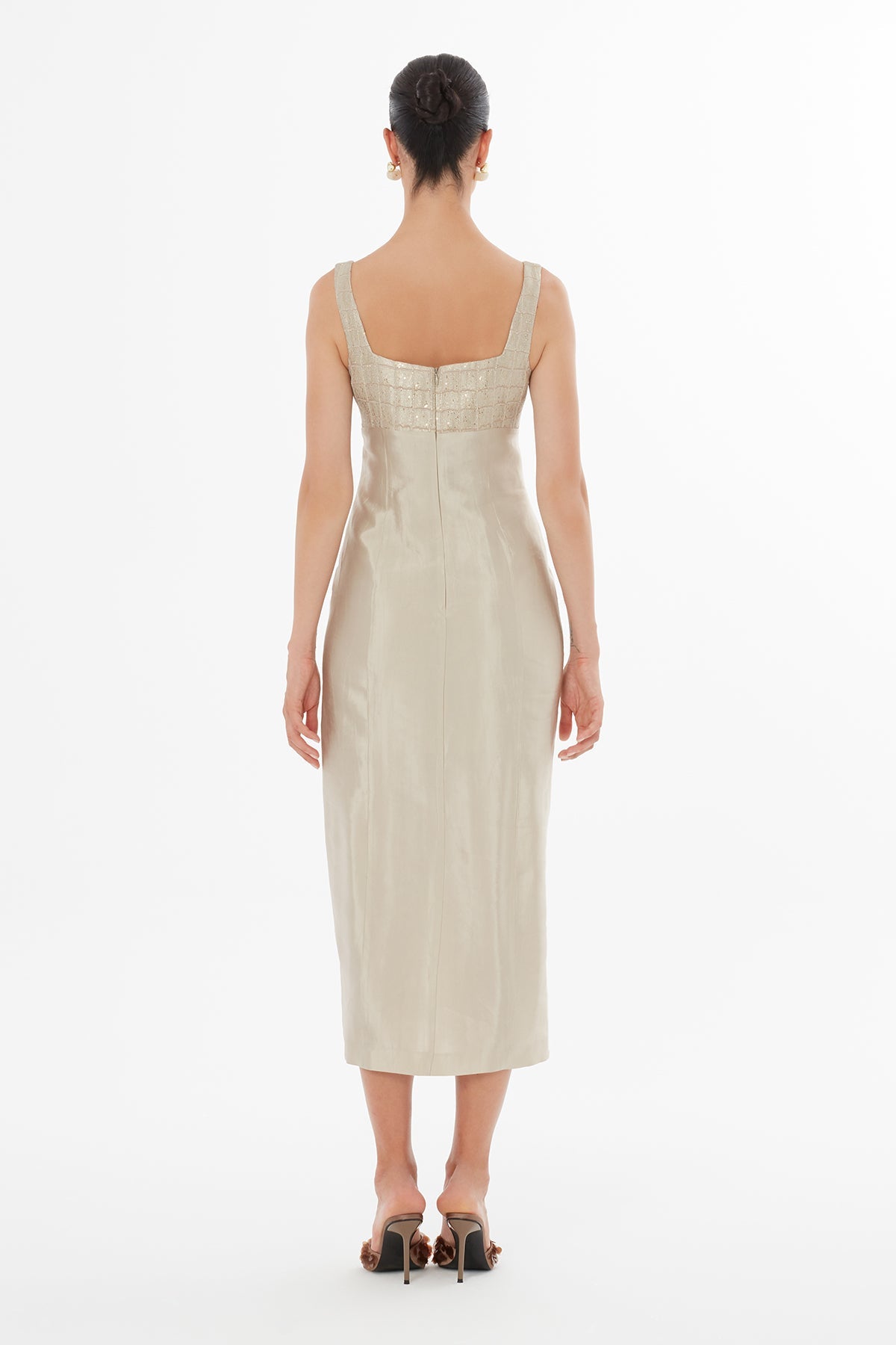 Beige Pocket Detail Square-Neck Maxi Dress
