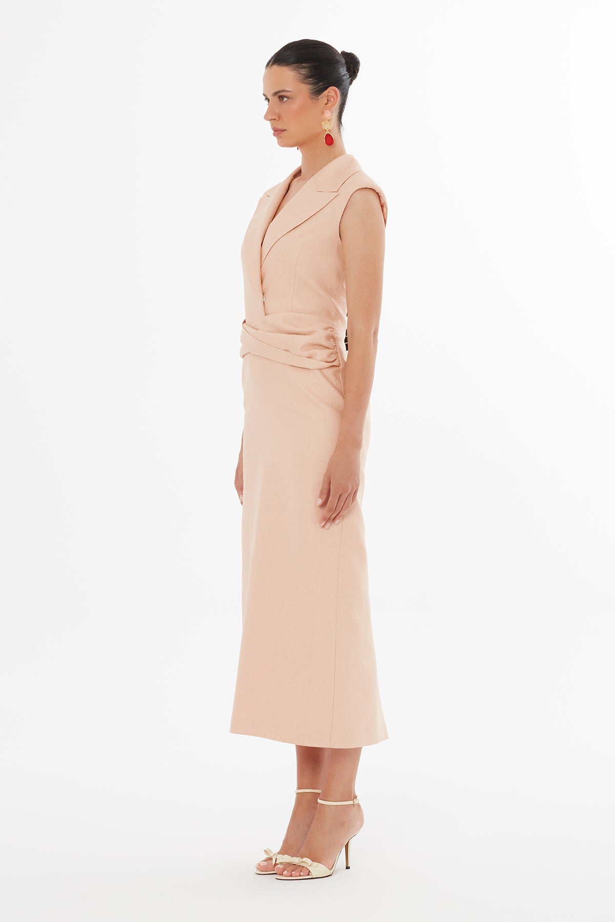 Pink Shoulder Padded Maxi Dress