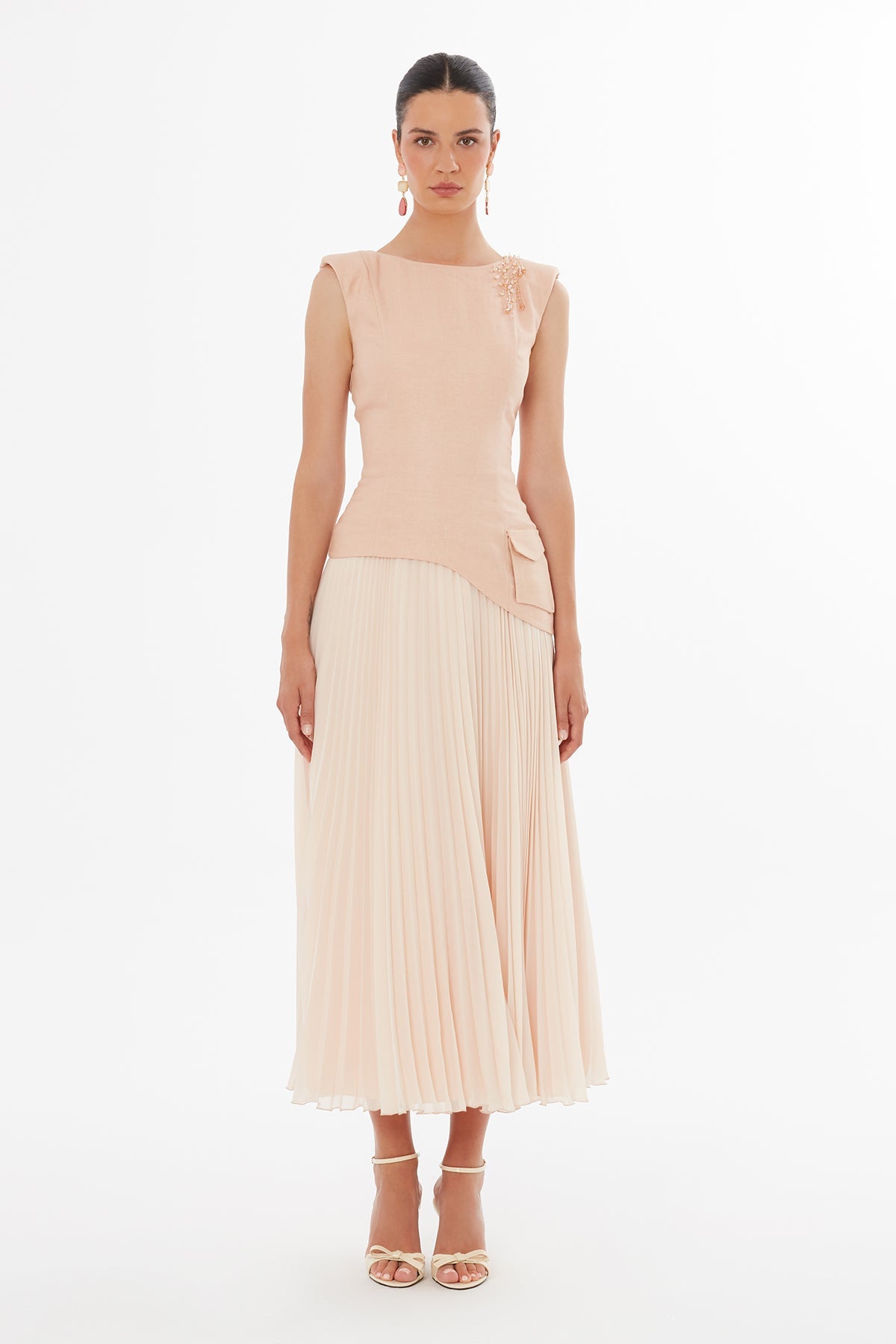 Pink Asymmetric Beaded Dress