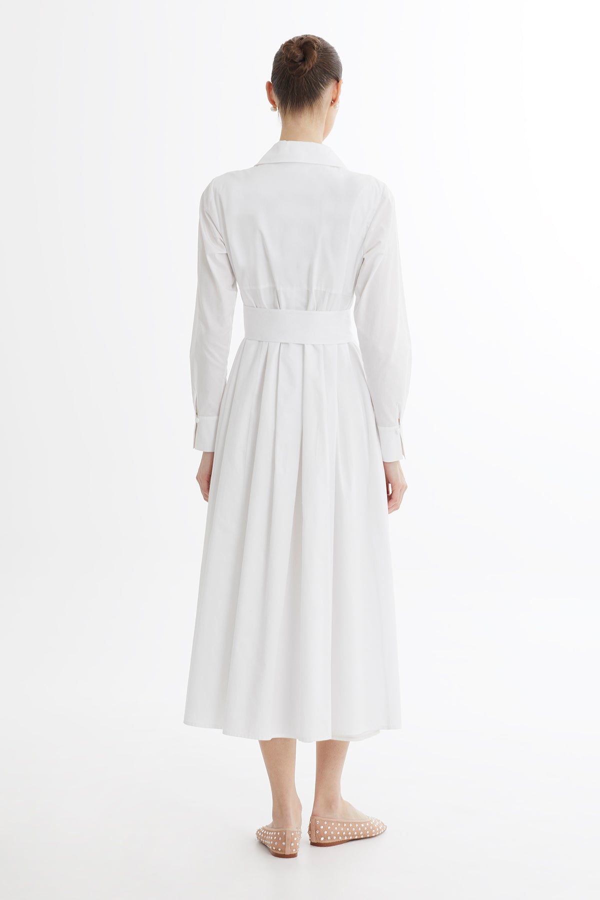 White Embroidered Detail Midi Dress