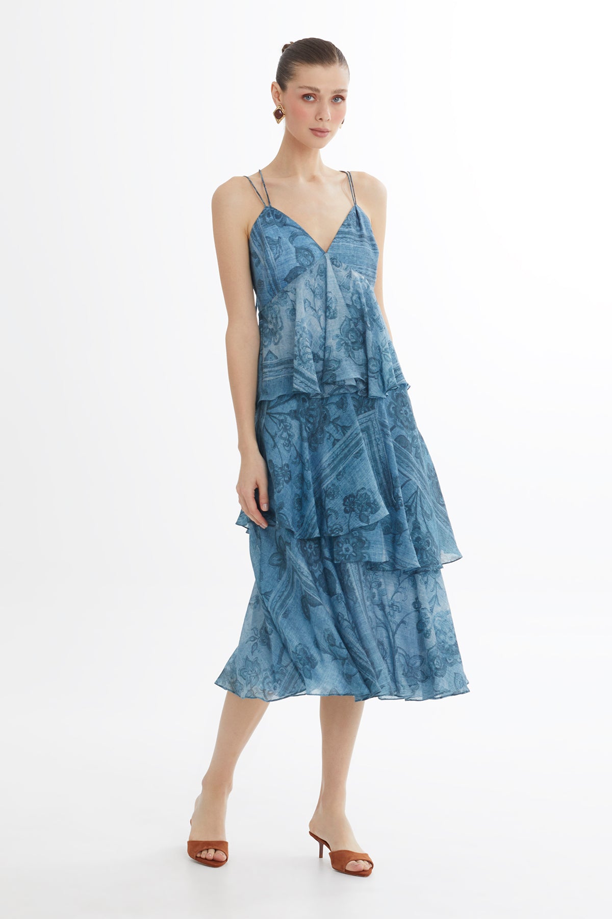 Back-Strap Tiered Midi Dress