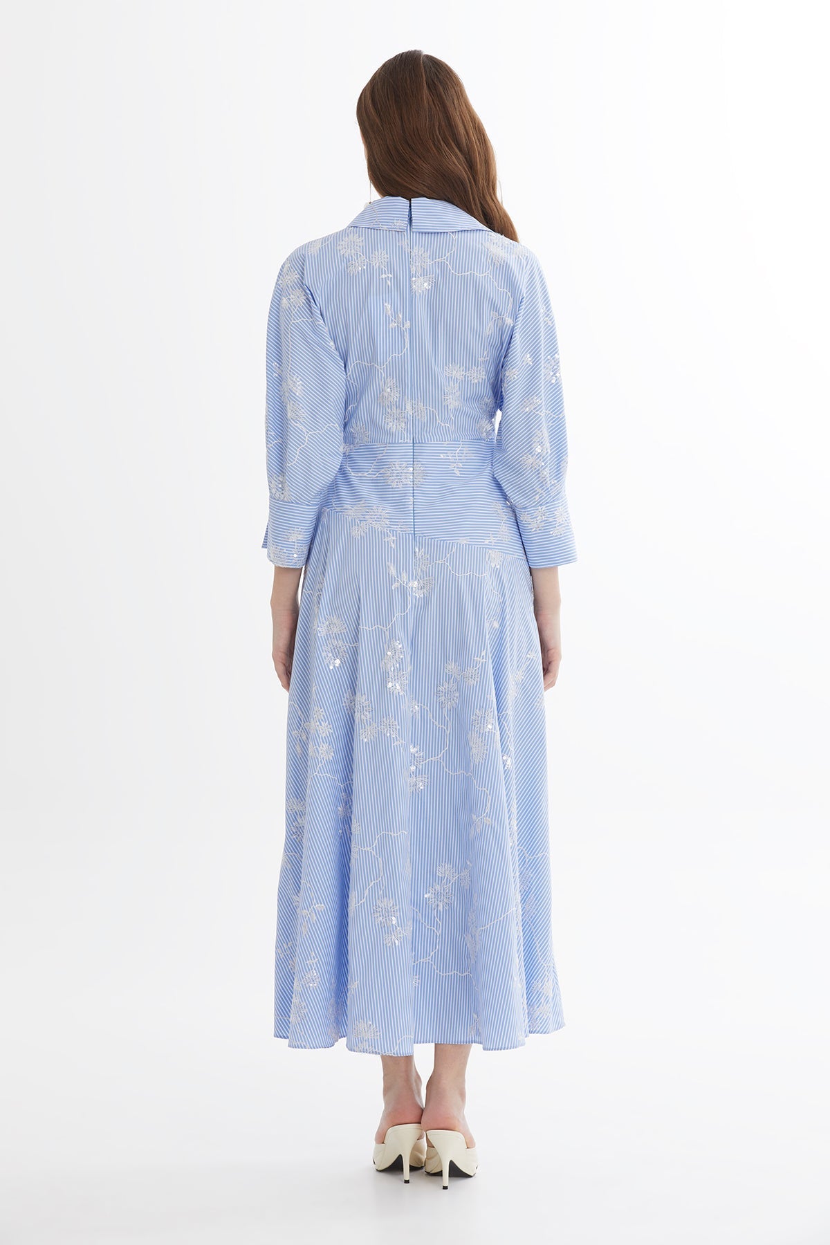 Blue Sequin Printed Midi Dress
