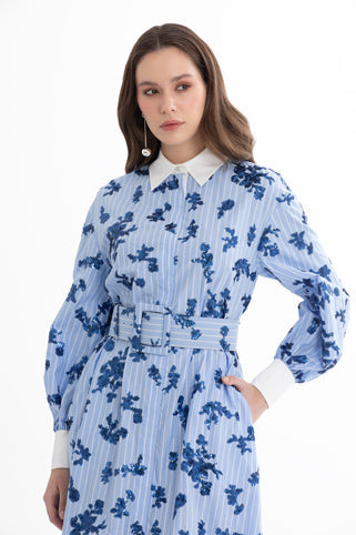 Blue Sequin Shirt Dress