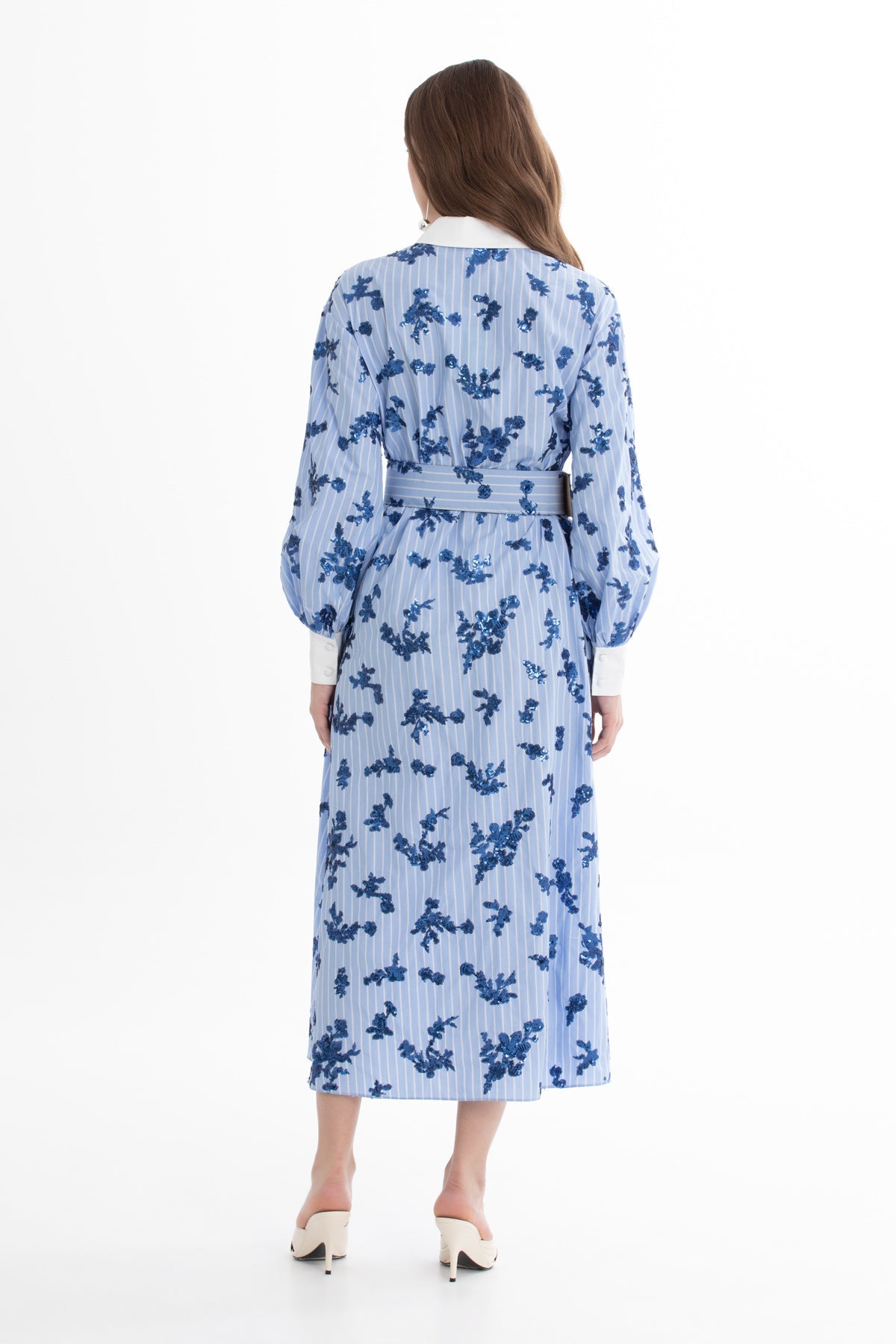 Blue Sequin Shirt Dress
