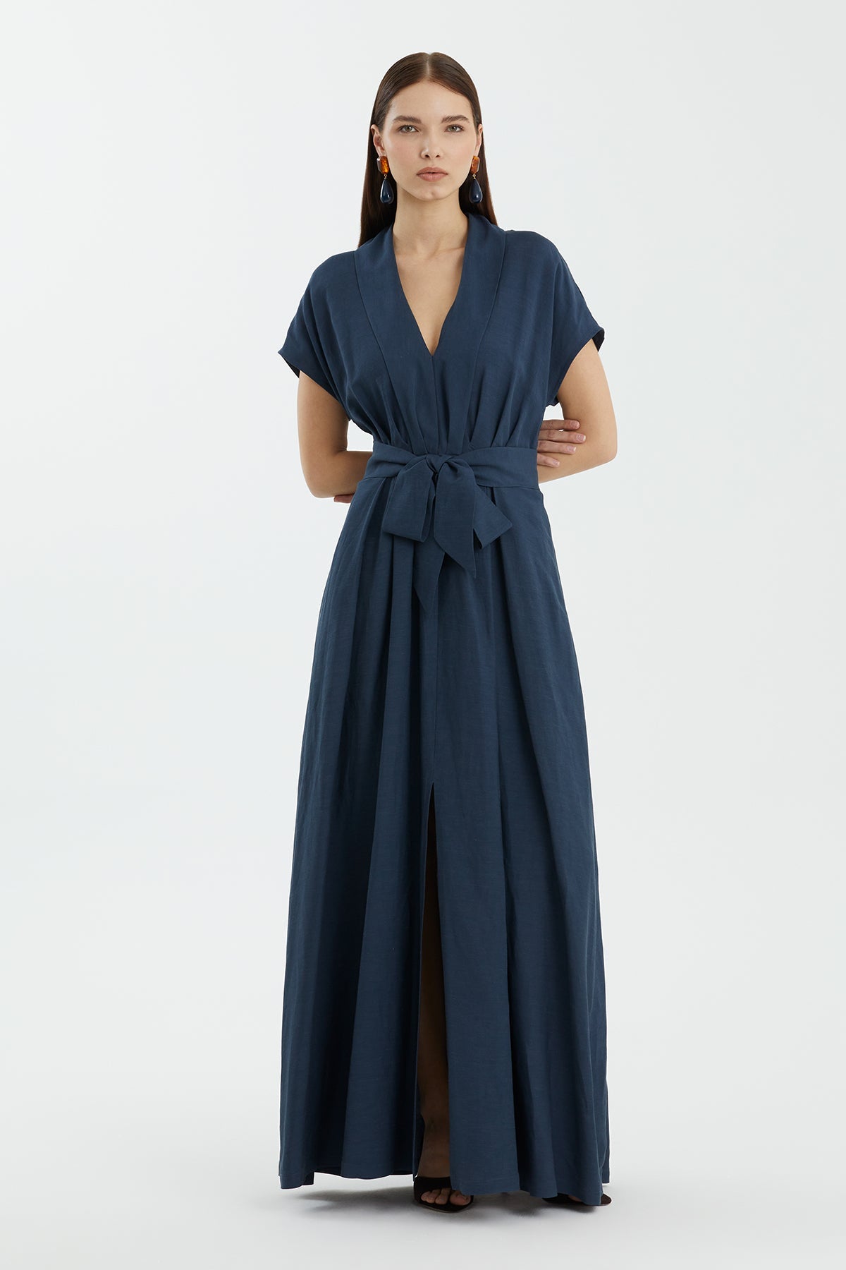 Dark Blue Sash Waist Dress
