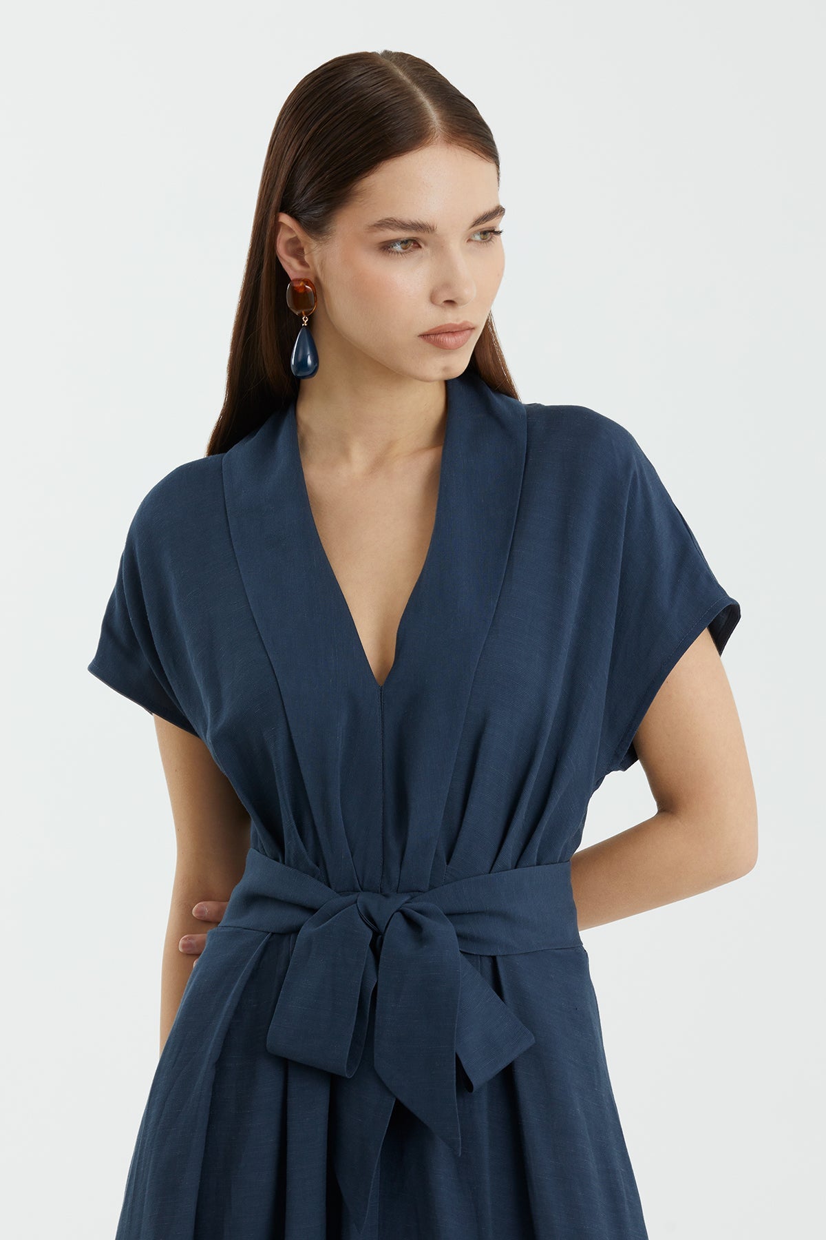 Dark Blue Sash Waist Dress