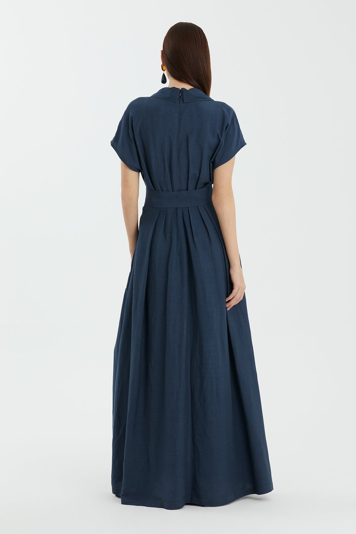 Dark Blue Sash Waist Dress