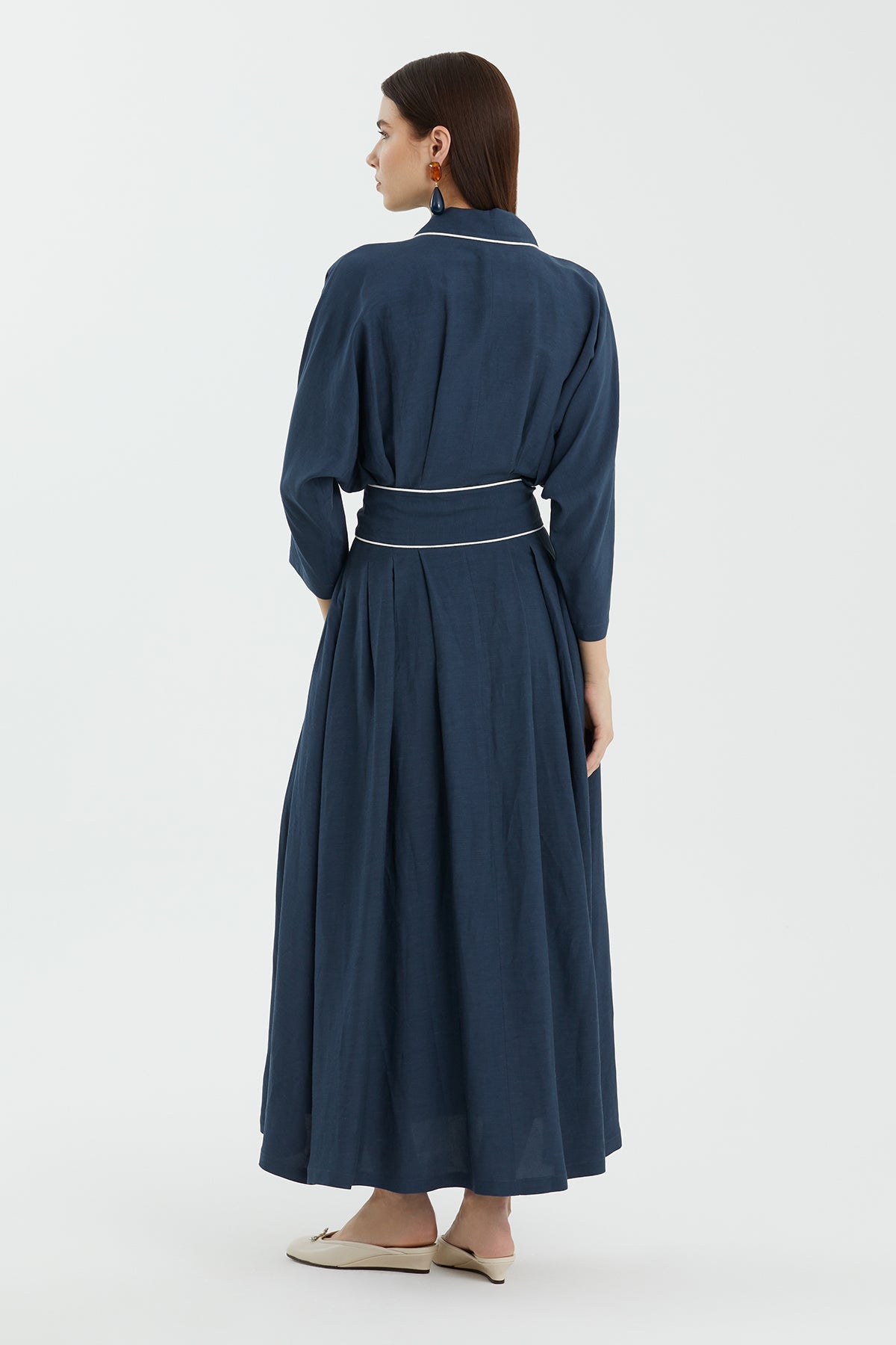 Dark Blue Contrast Piping Detail Dress