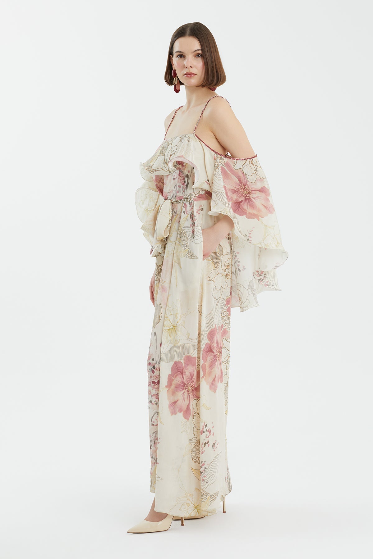 Embroidered Tie-Waist Printed Dress