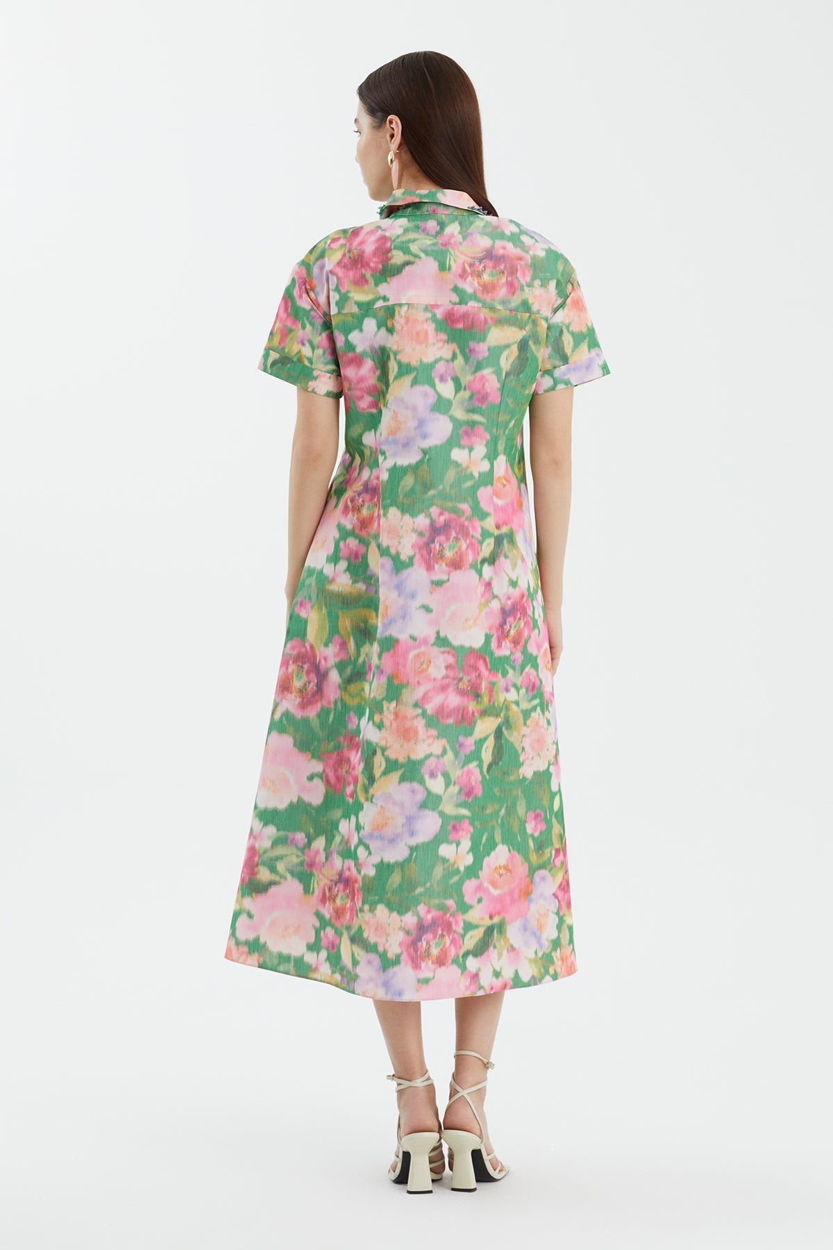 Embroidered Collar Printed Dress