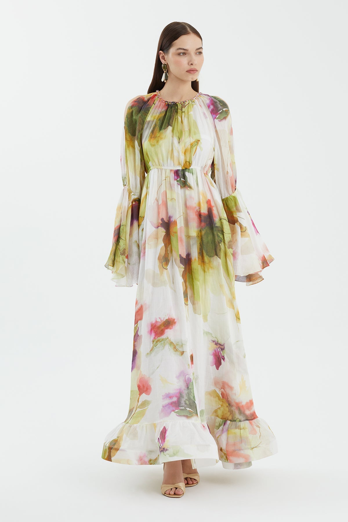Embroidered Collar Printed Dress