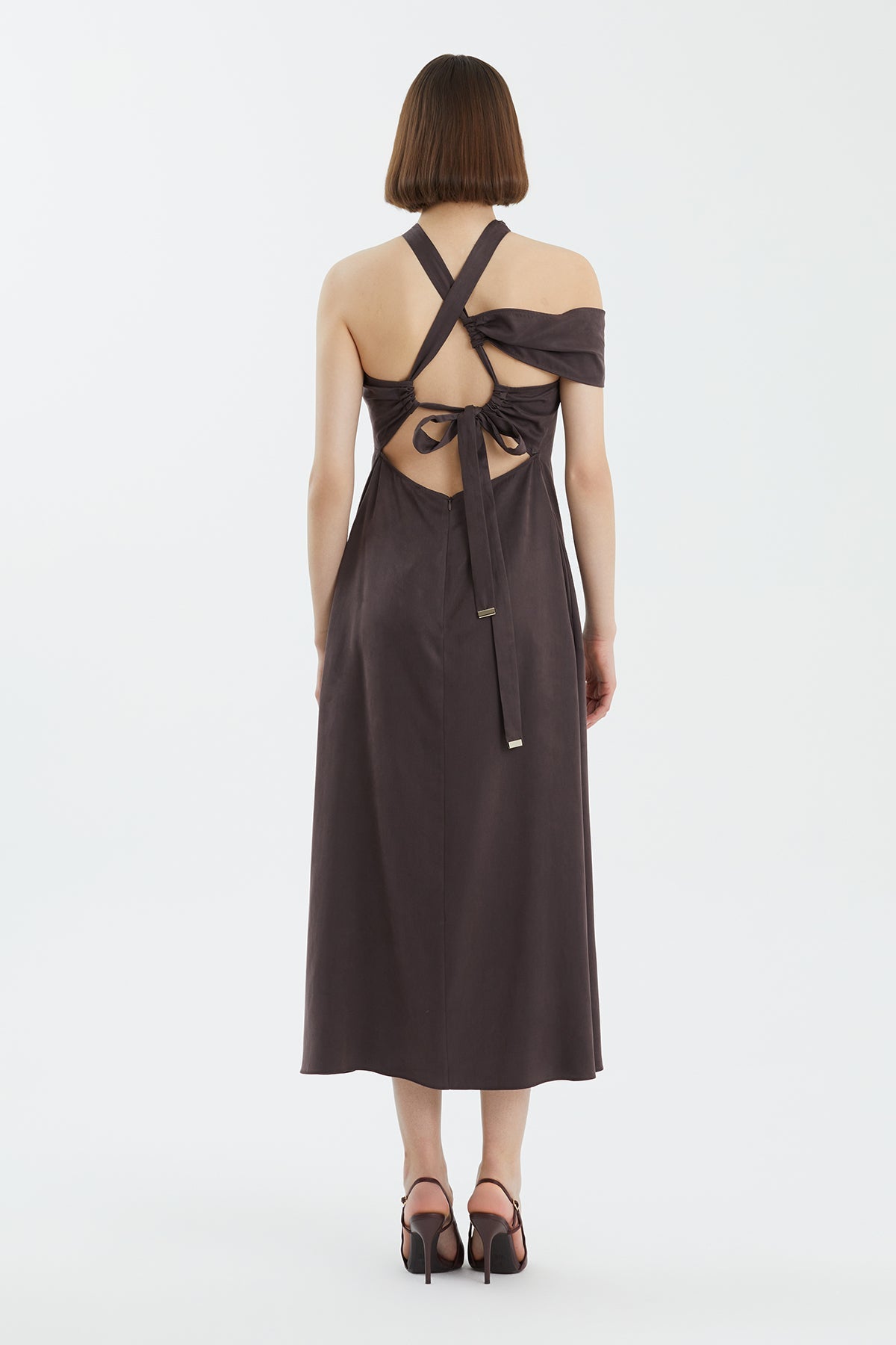 Brown Tie Detail Asymmetric Dress