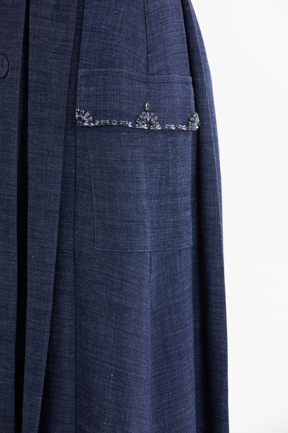 Blue Belted Embroidered Dress