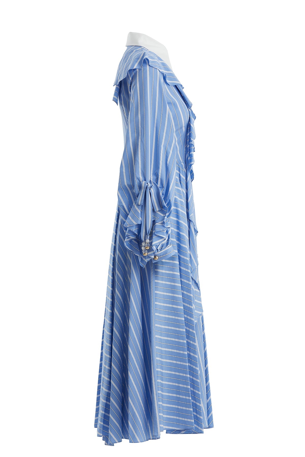 Blue Ruffle Detail Midi Dress