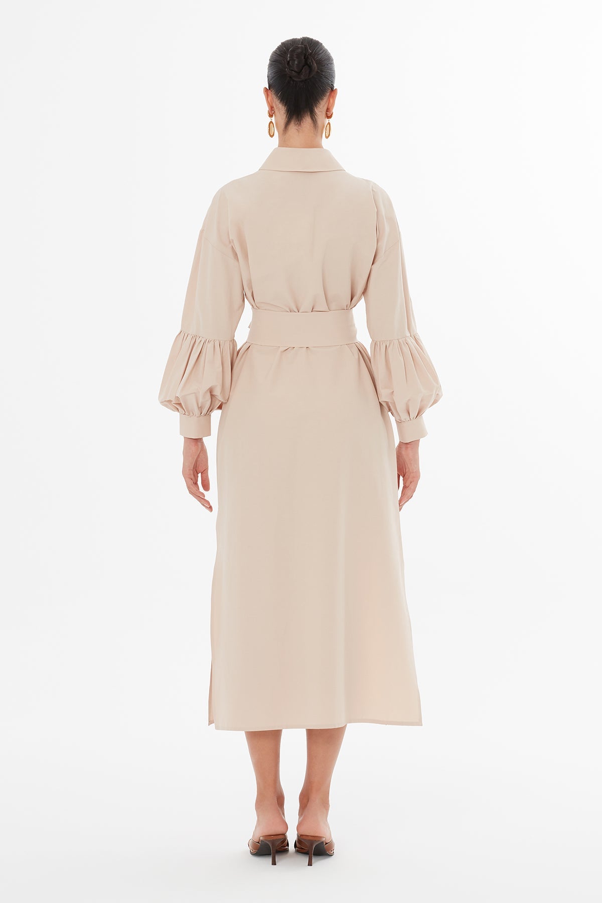 Beige Voluminous Sleeve Woven Dress